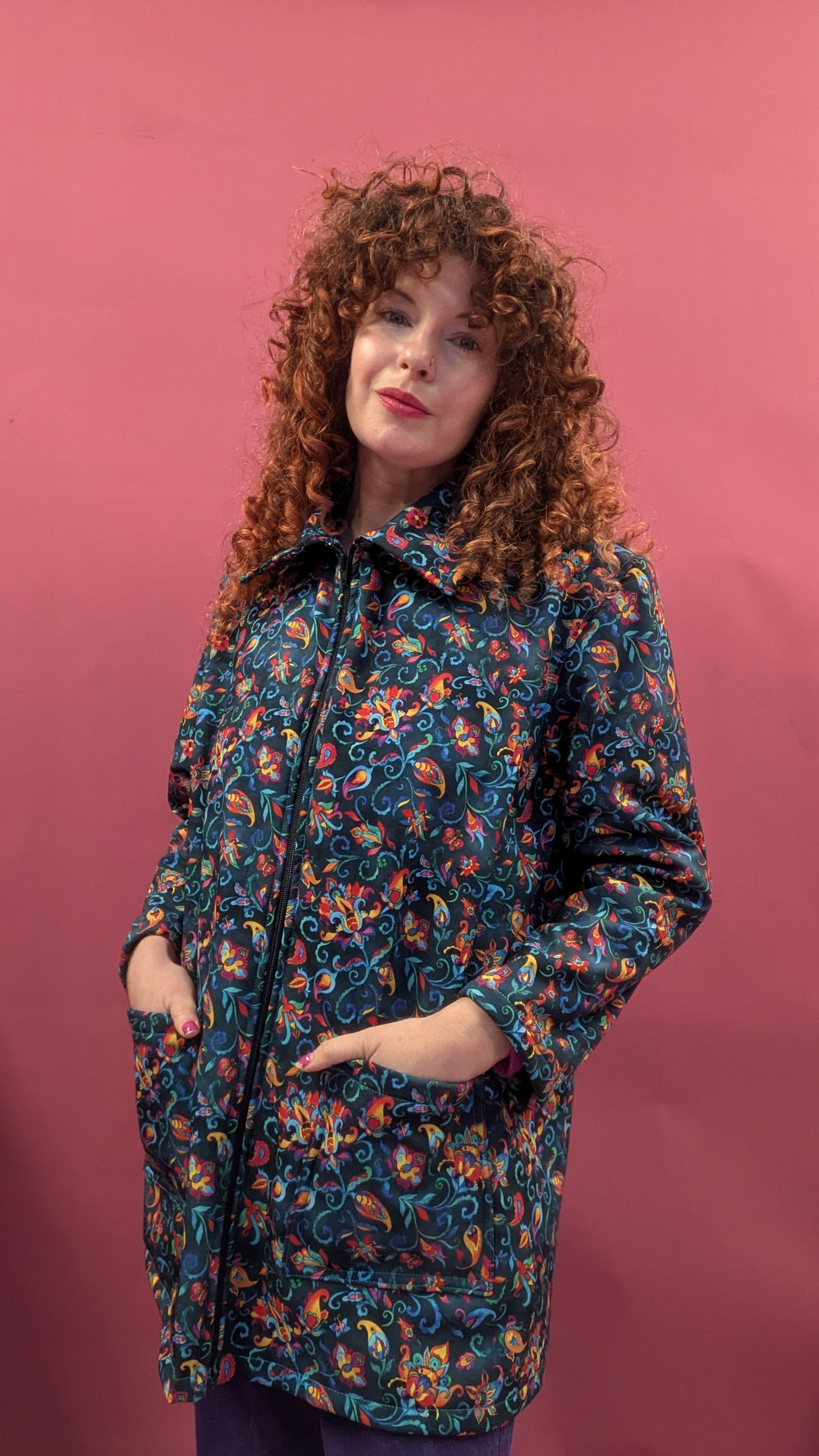 Sample - Rain Coat in Teal Floral Paisley