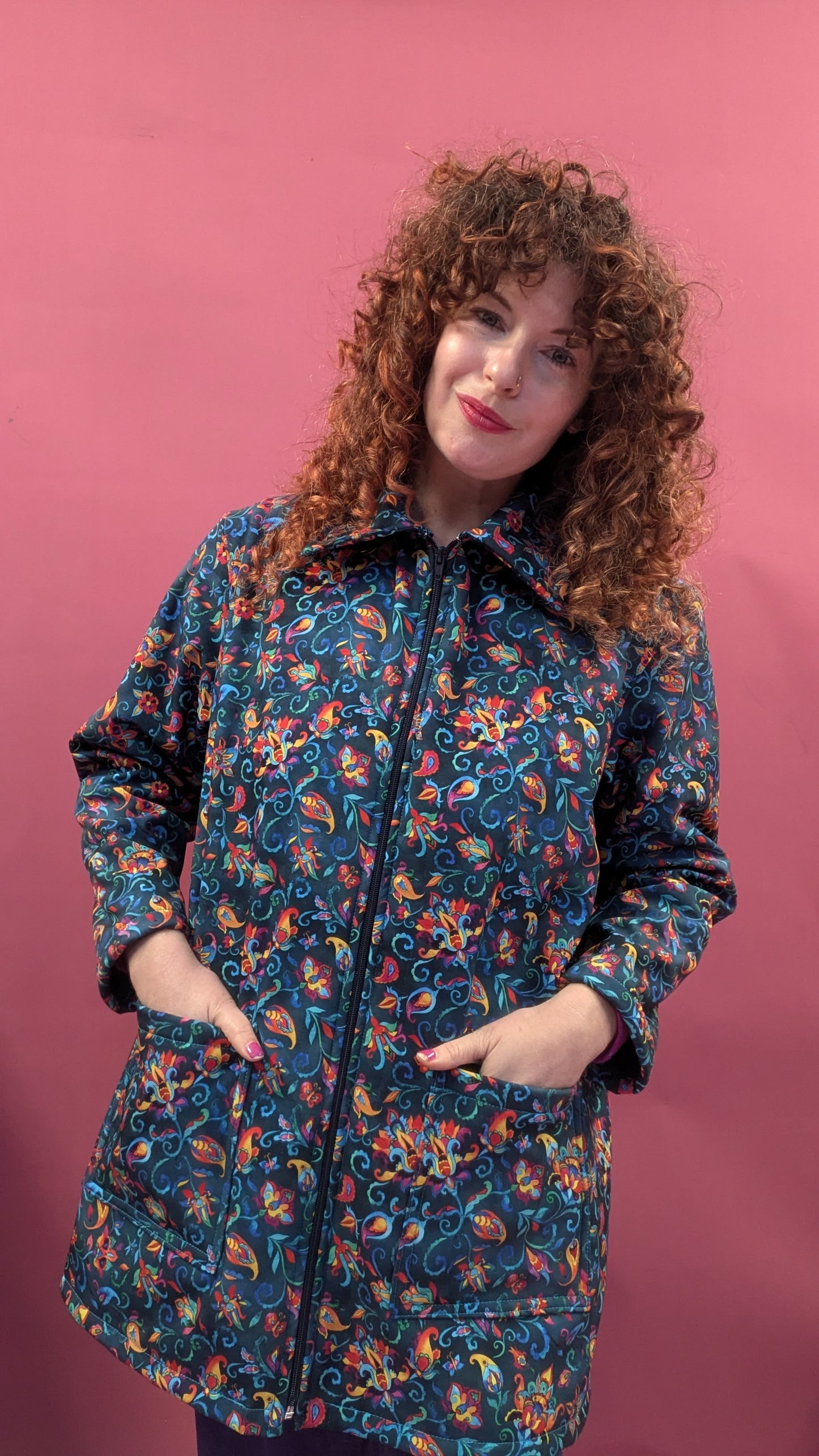 Sample - Rain Coat in Teal Floral Paisley