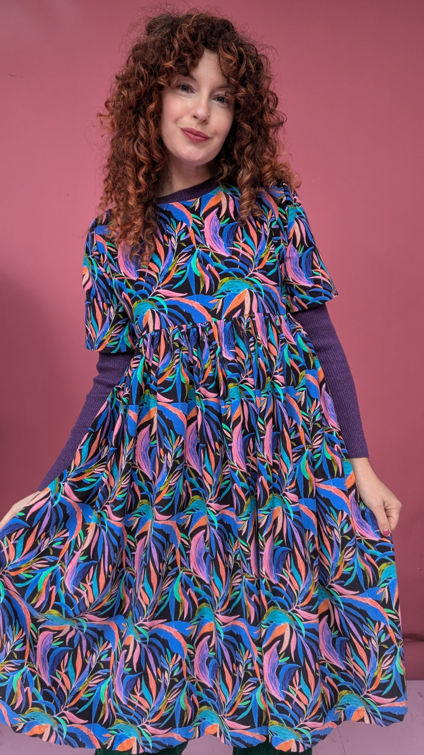 * Needlecord Smock Dress in Palm Leaves