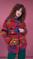 Knitted Box Jacket in Red Aztec - Megan Crook