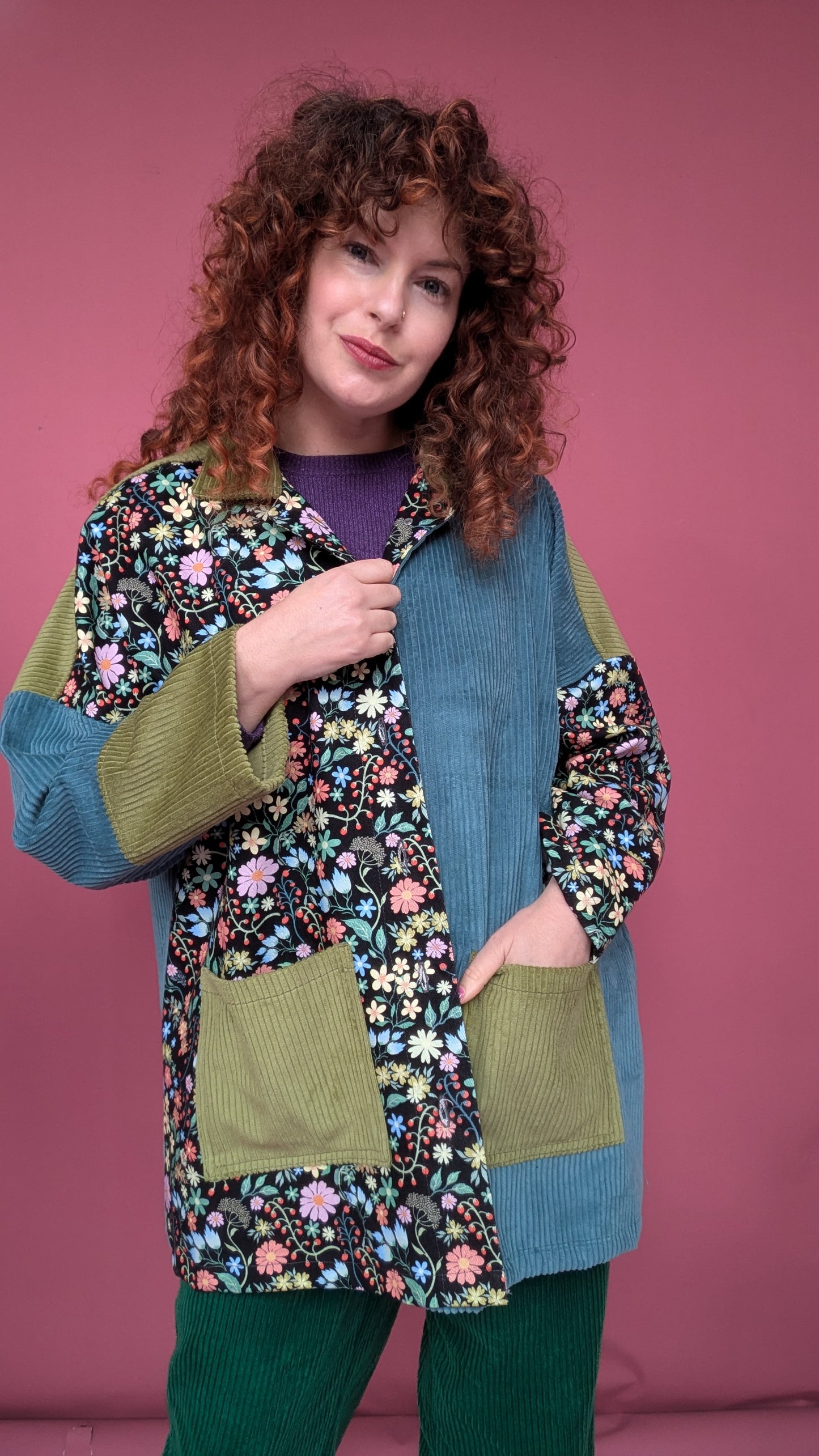 Cord and Denim Clash Chore Jacket in Winter Garden