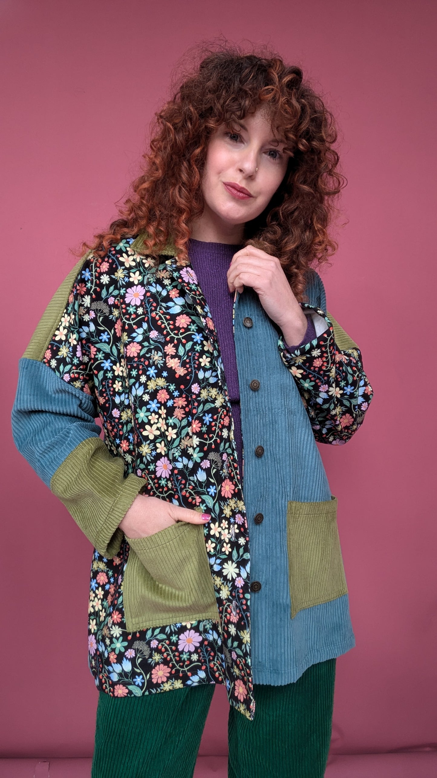 Cord and Denim Clash Chore Jacket in Winter Garden