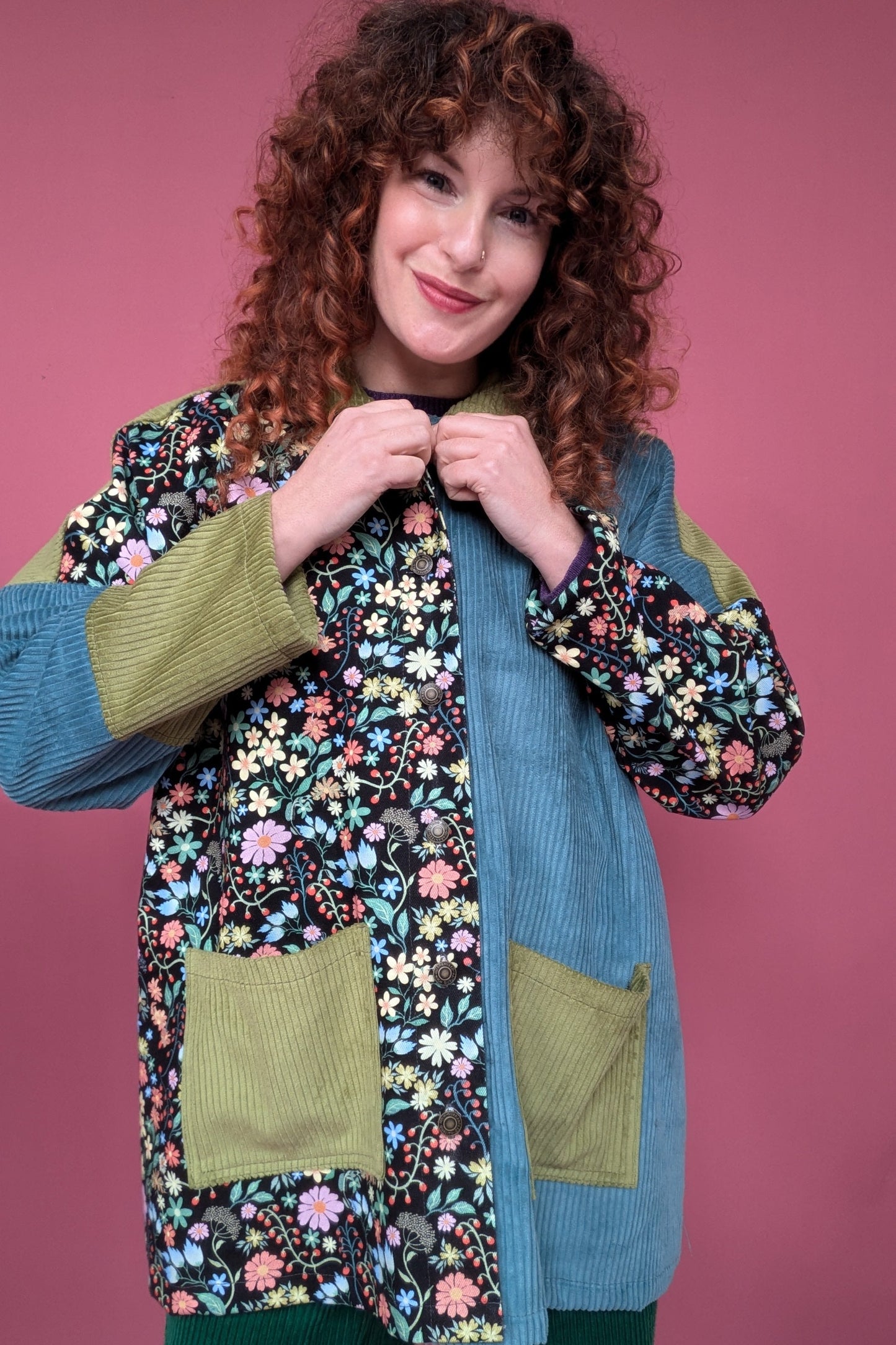 Cord and Denim Clash Chore Jacket in Winter Garden