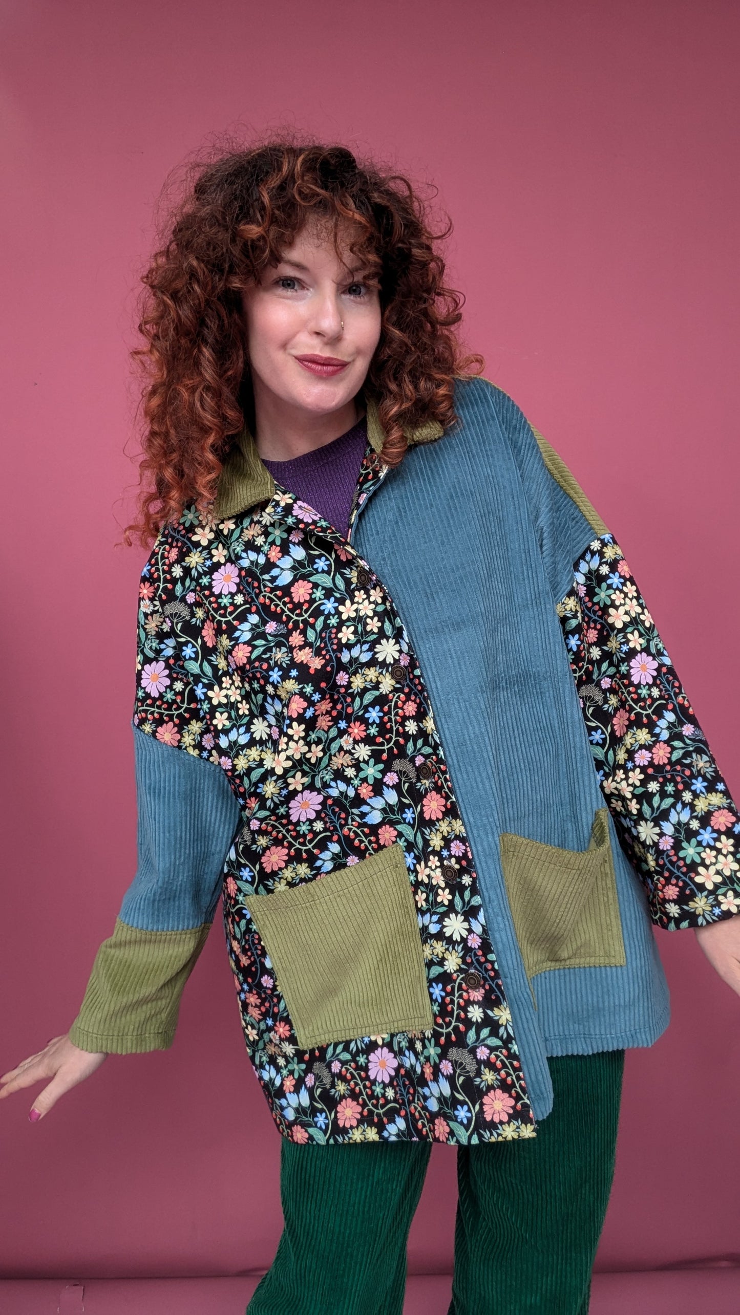 Cord and Denim Clash Chore Jacket in Winter Garden