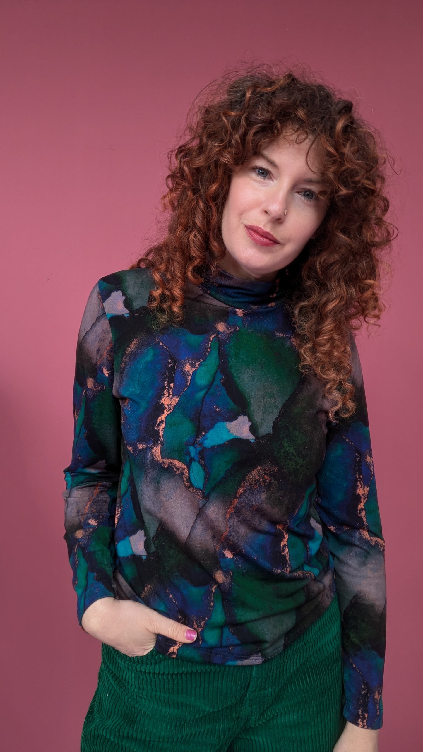 Long Sleeved Mock Turtleneck in Ocean Marble