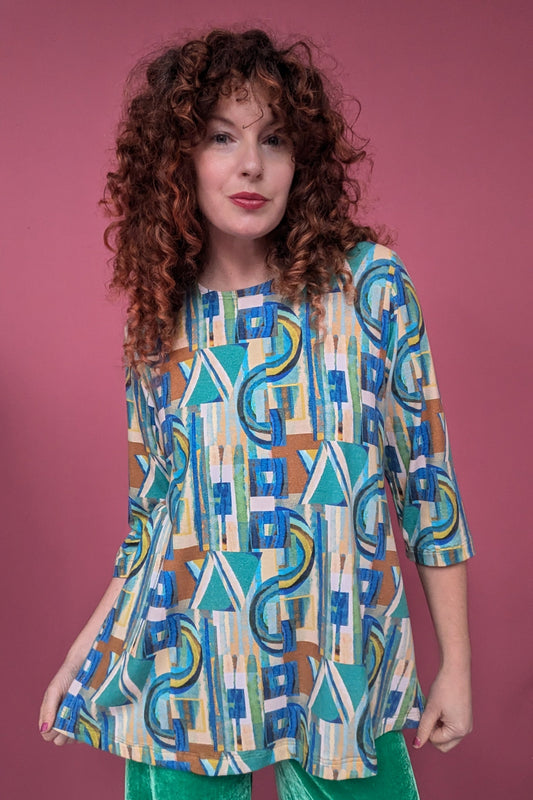 Swing Tunic in Green Retro Block