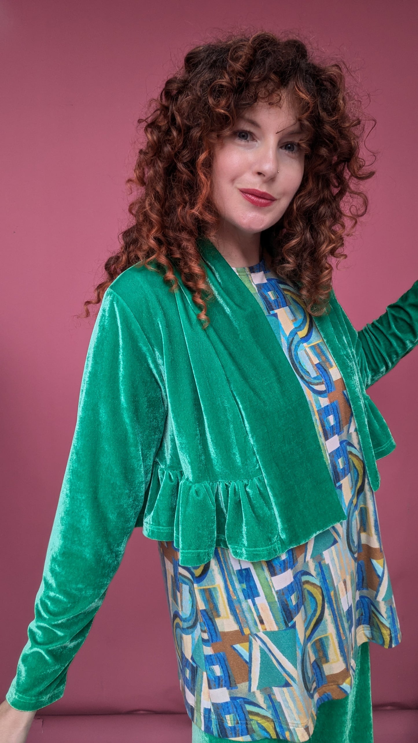 Velvet Ruffle Bolero in Jade Green