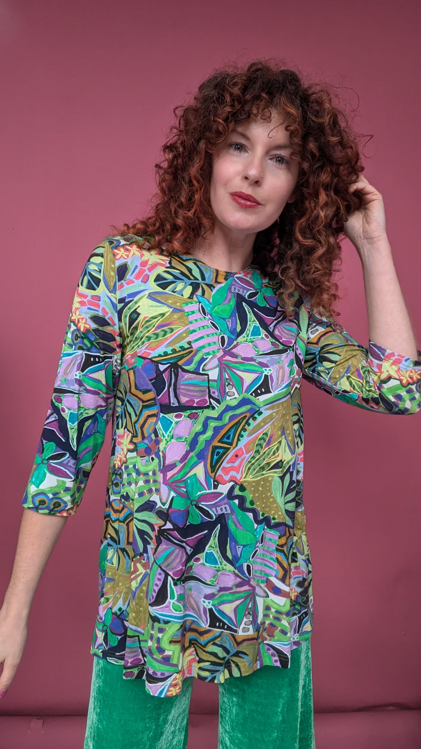 Swing Tunic in Abstract Green Garden