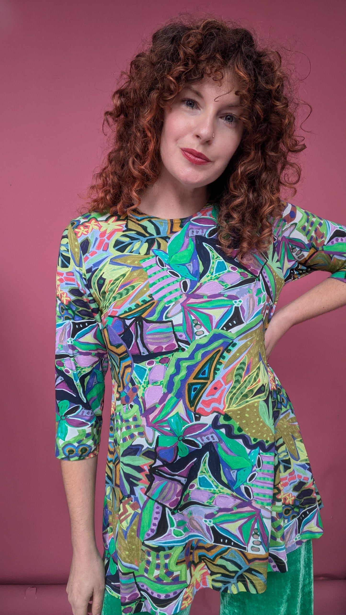 Swing Tunic in Abstract Green Garden