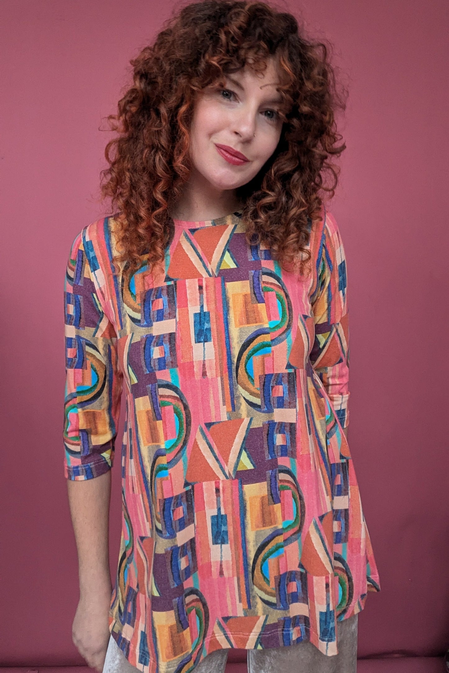 Swing Tunic in Peach Retro Block