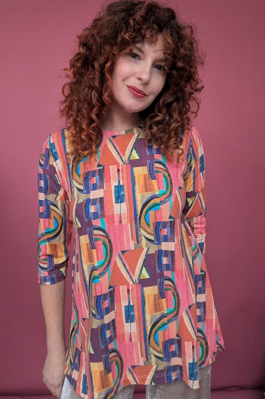 Swing Tunic in Peach Retro Block