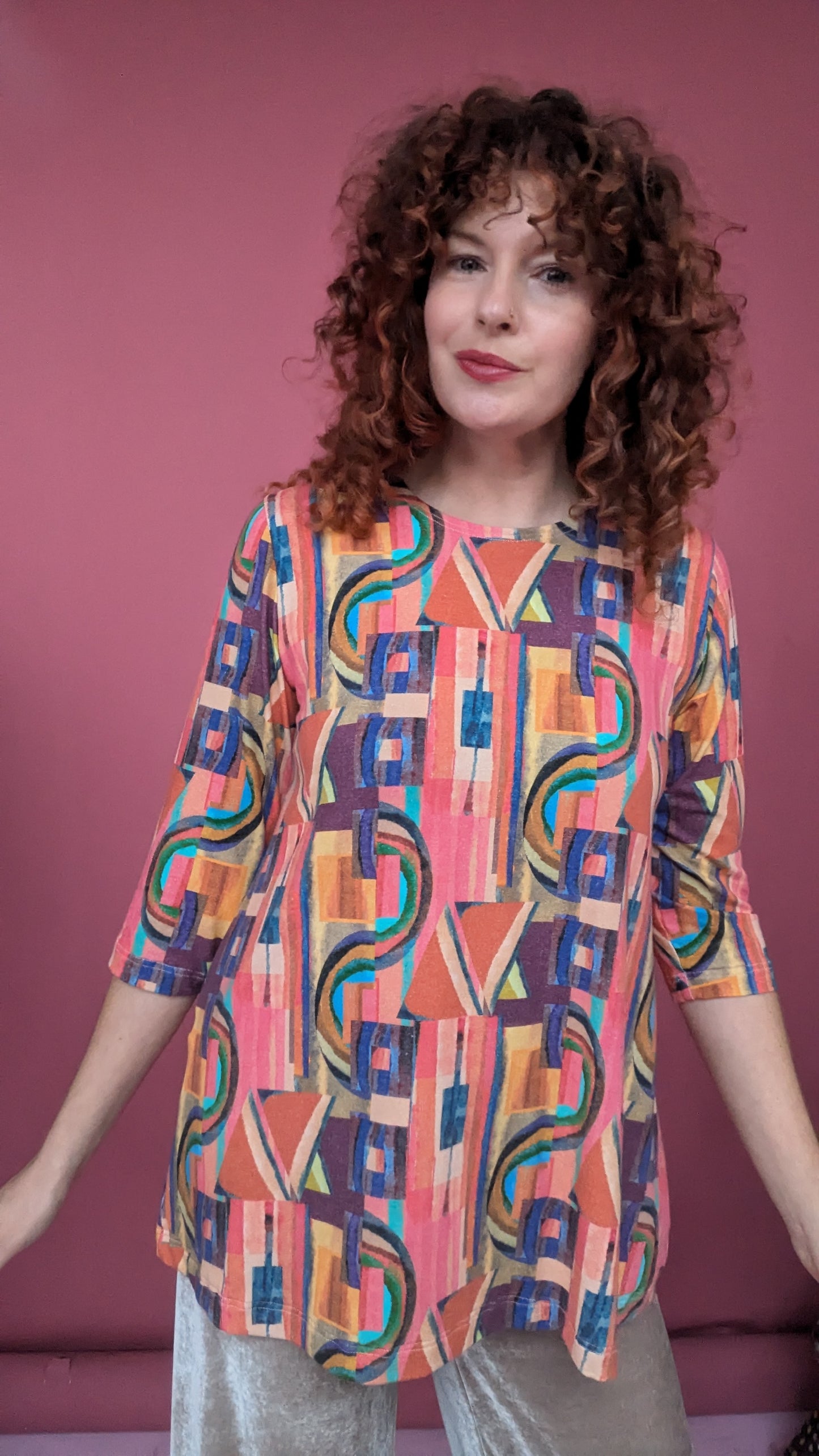 Swing Tunic in Peach Retro Block