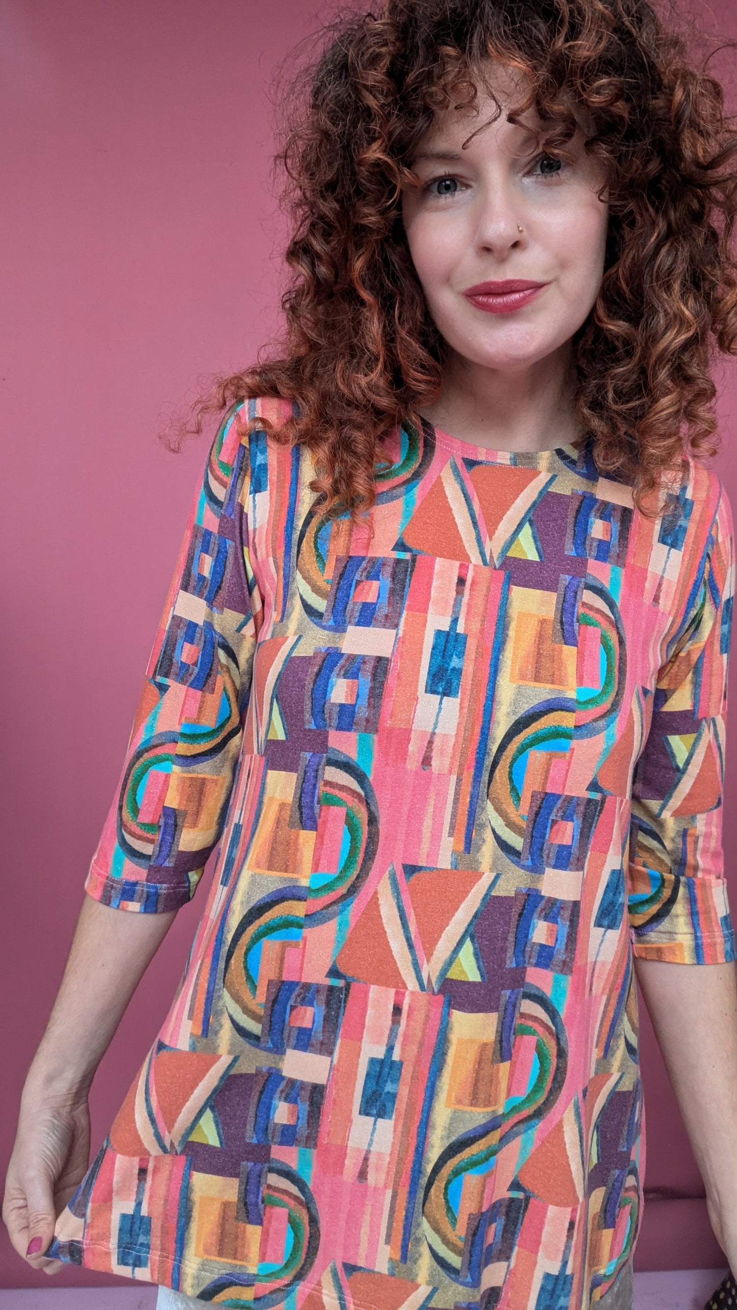 Swing Tunic in Peach Retro Block