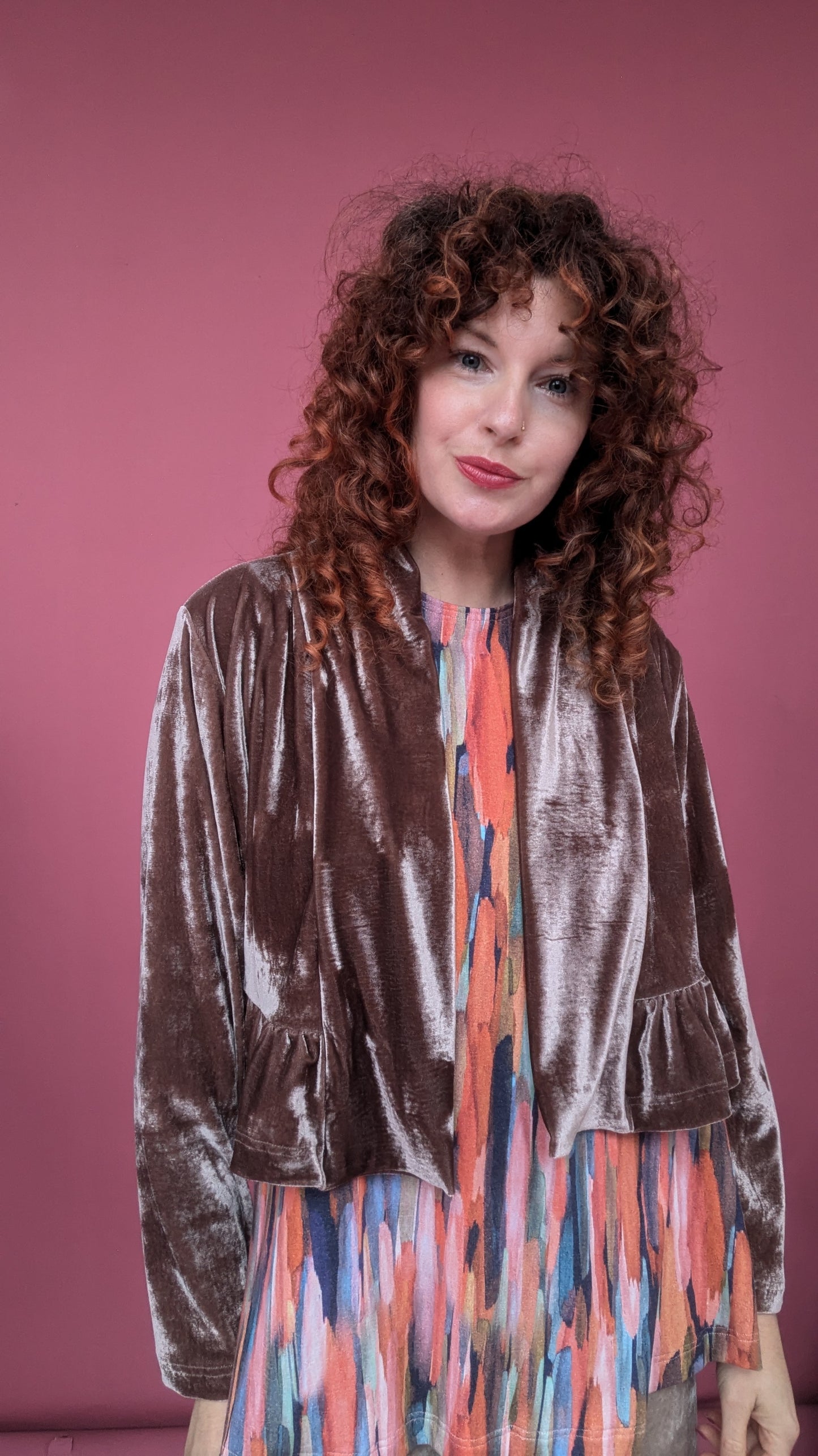 Velvet Ruffle Bolero in Mushroom