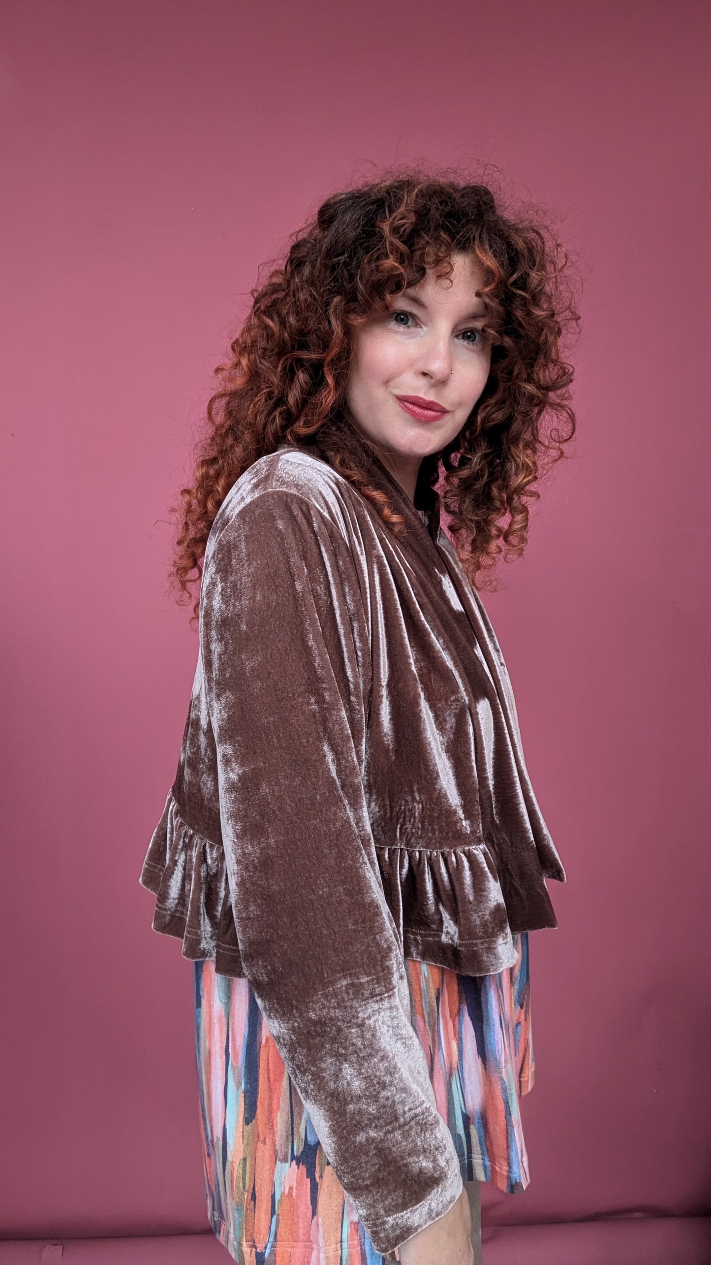 Velvet Ruffle Bolero in Mushroom