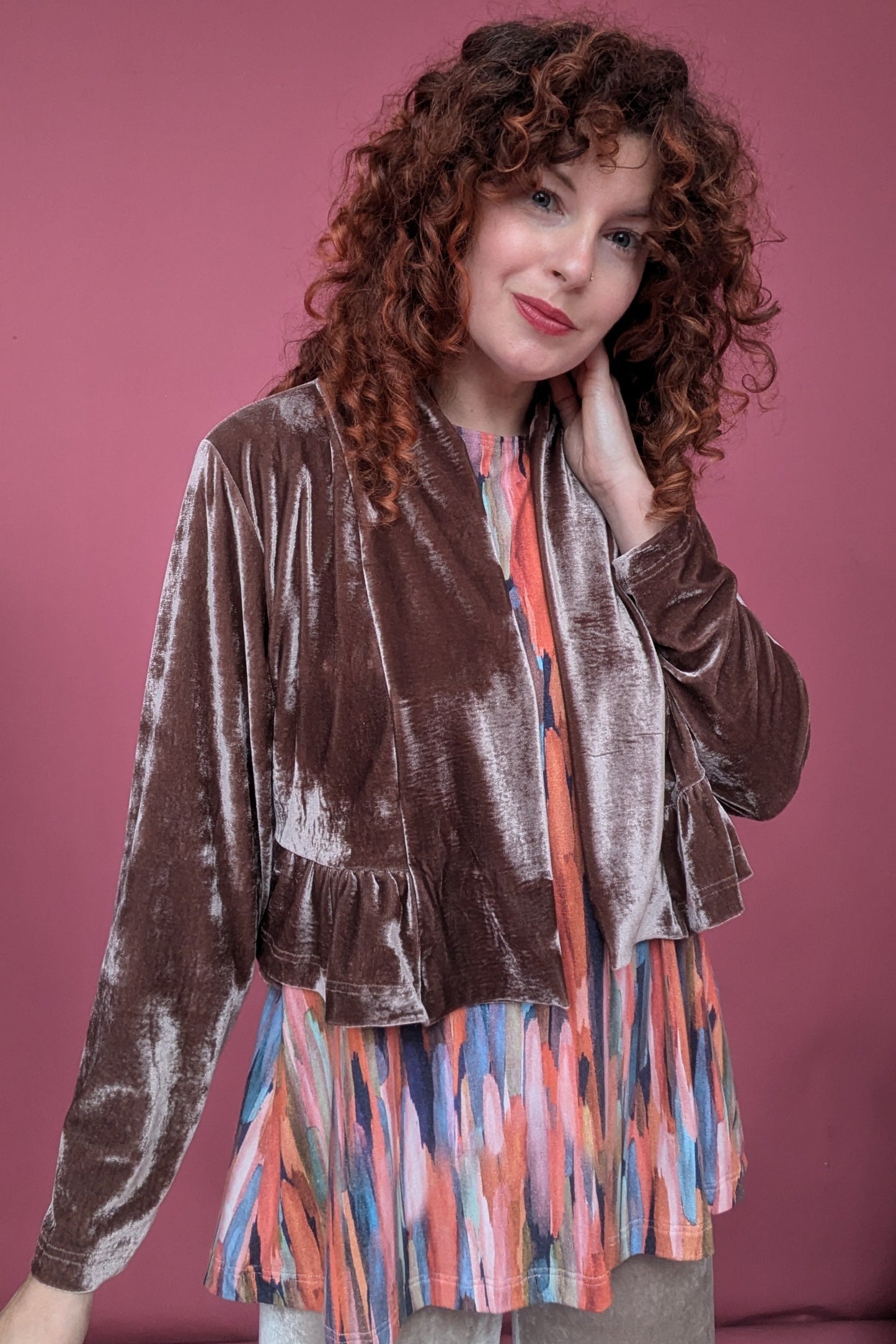 Velvet Ruffle Bolero in Mushroom