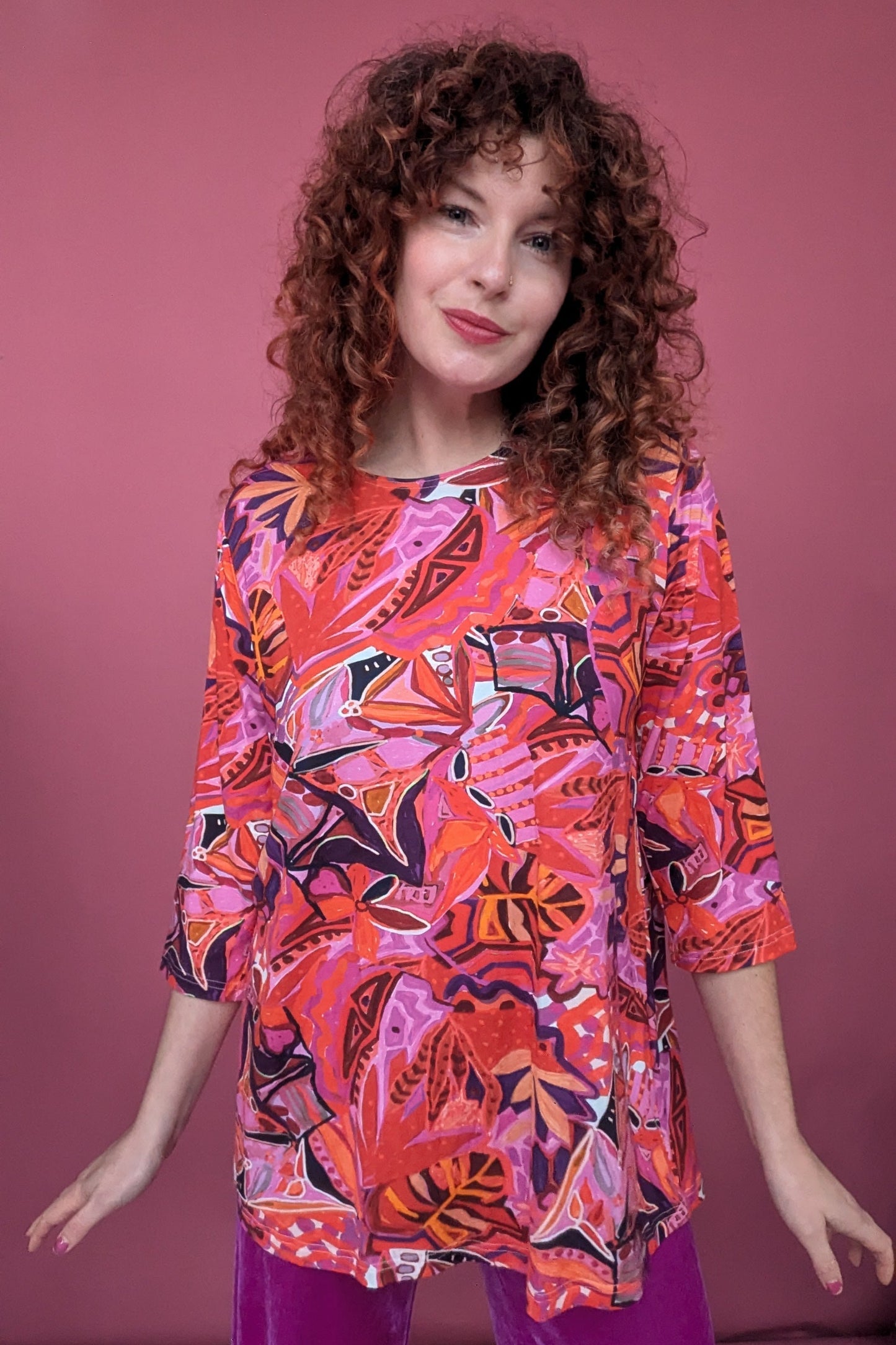 Swing Tunic in Red Abstract Garden