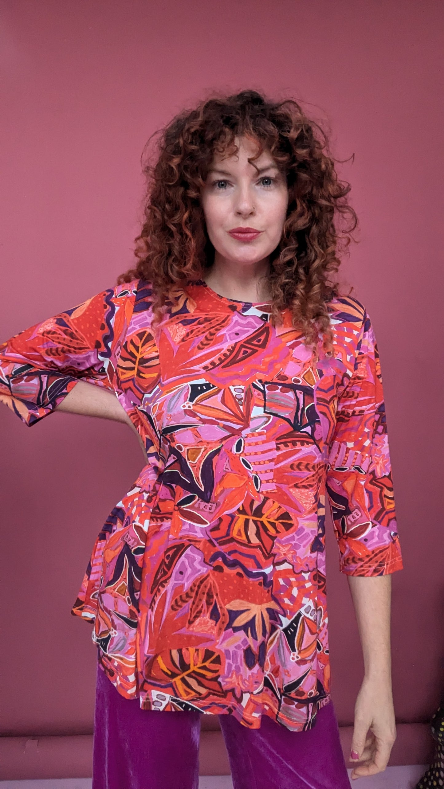 Swing Tunic in Red Abstract Garden