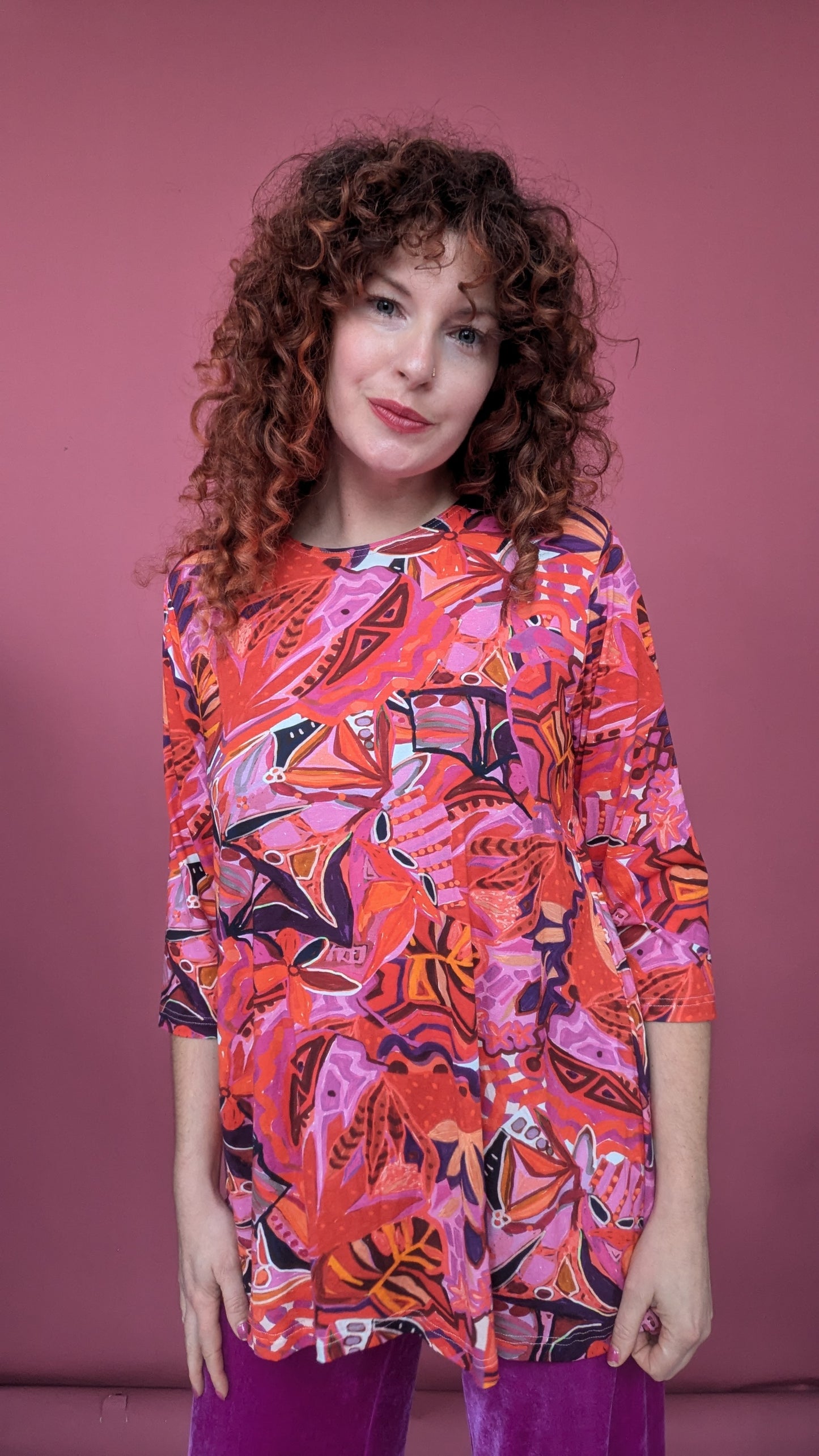 Swing Tunic in Red Abstract Garden