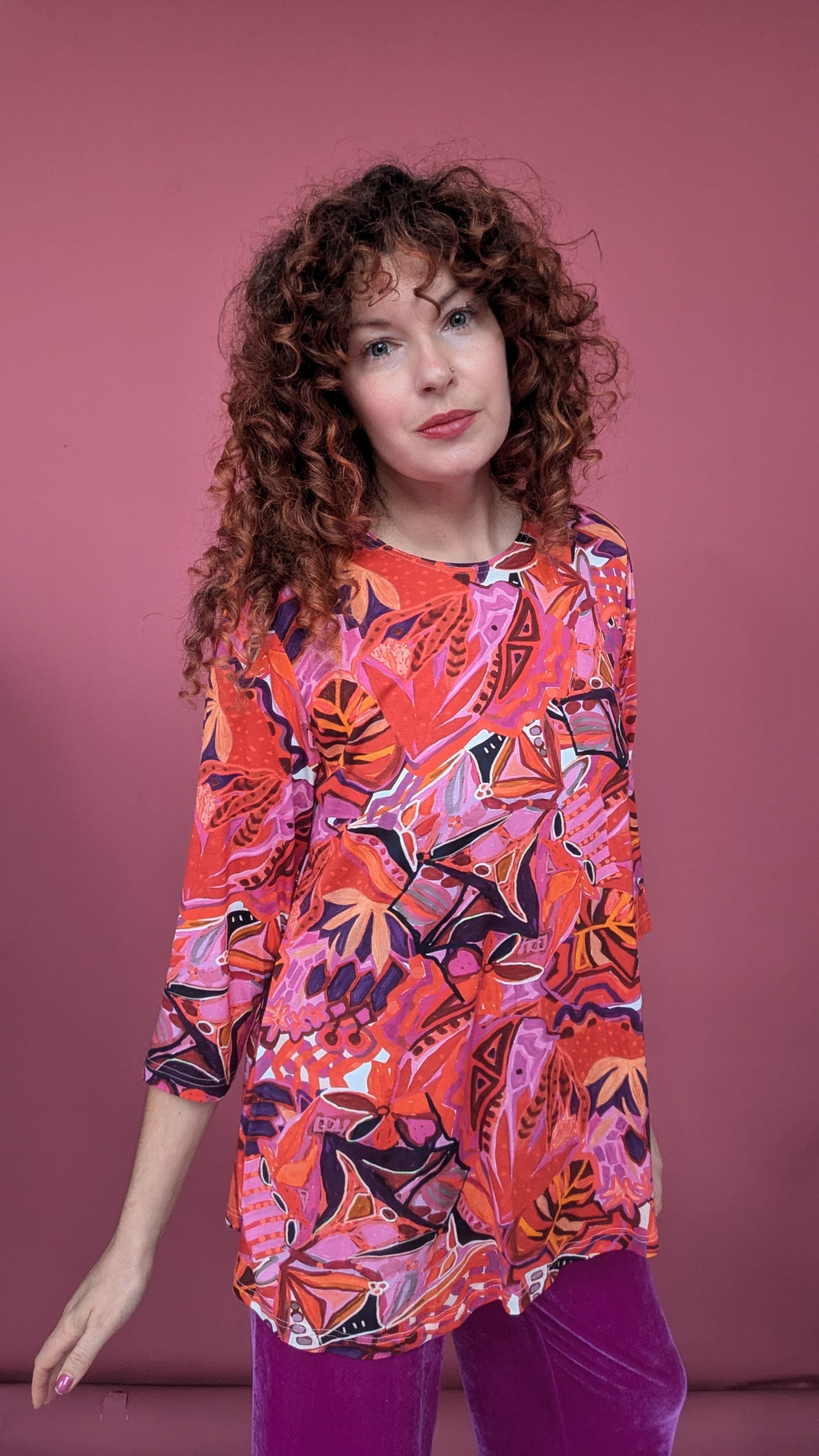 Swing Tunic in Red Abstract Garden