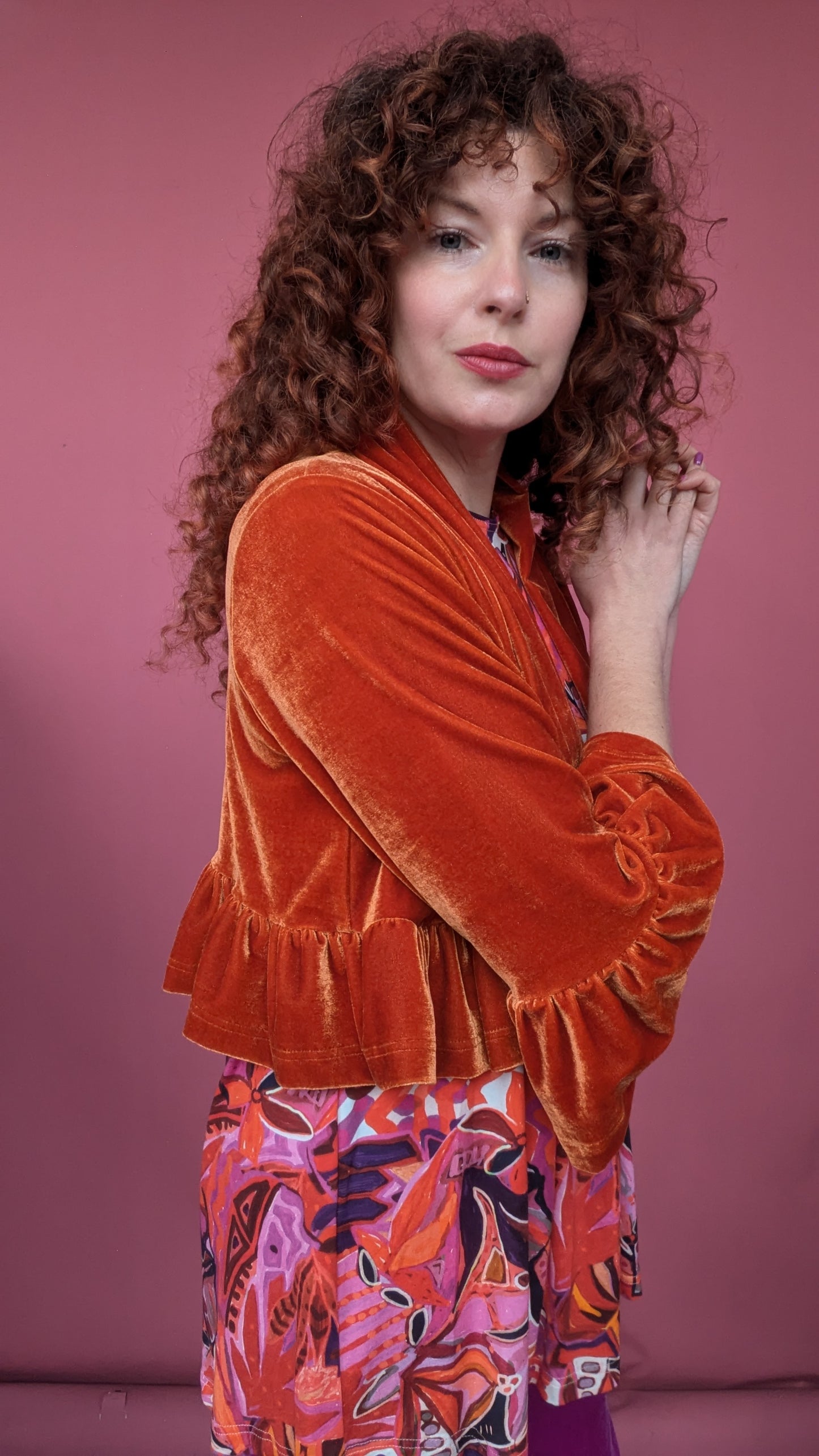 Velvet Ruffle Bolero in Burnt Orange