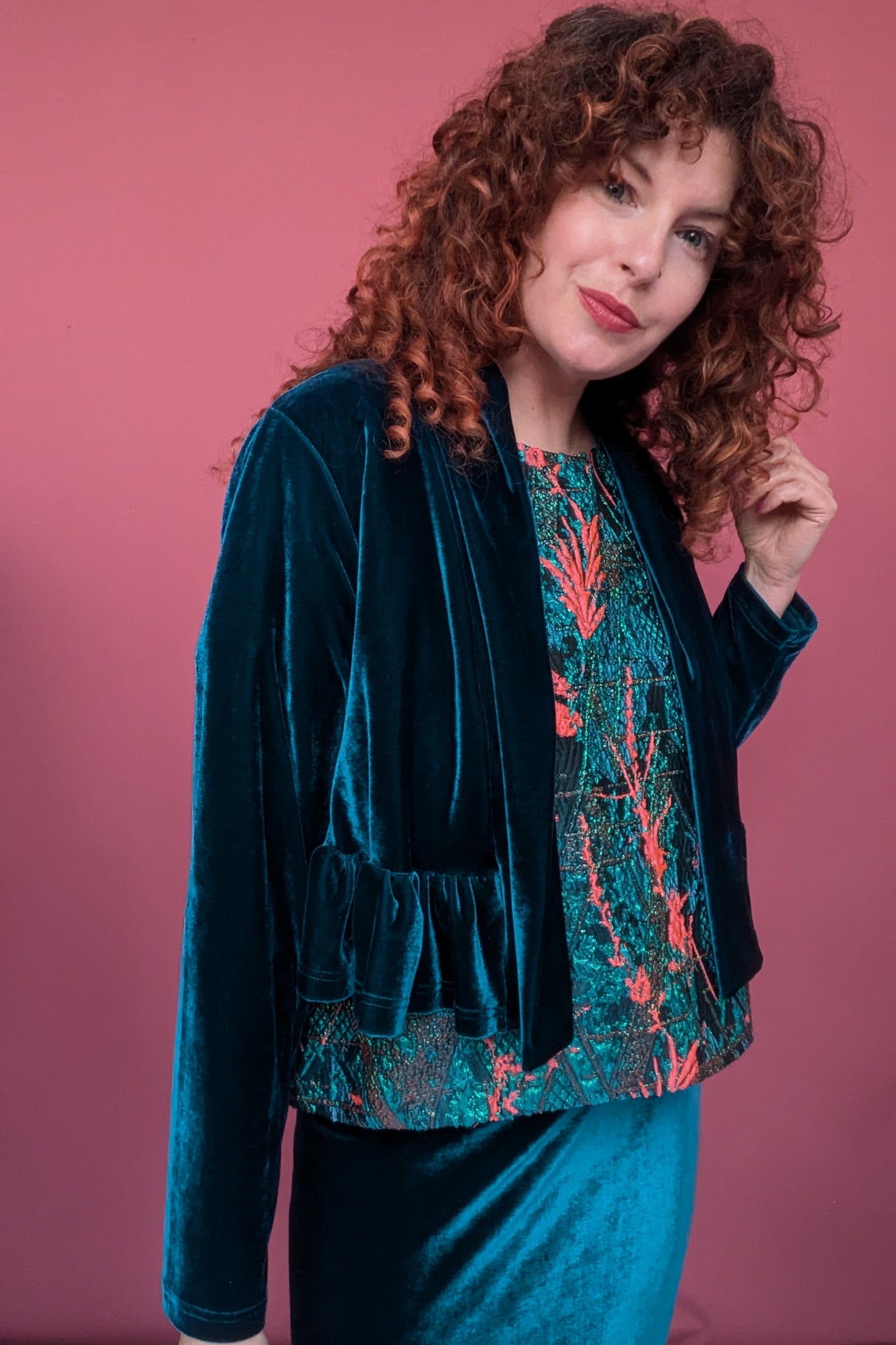 Velvet Ruffle Bolero in Bottle Green