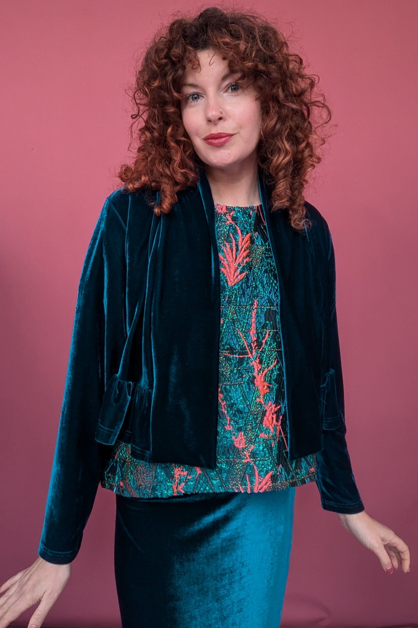 Velvet Ruffle Bolero in Bottle Green