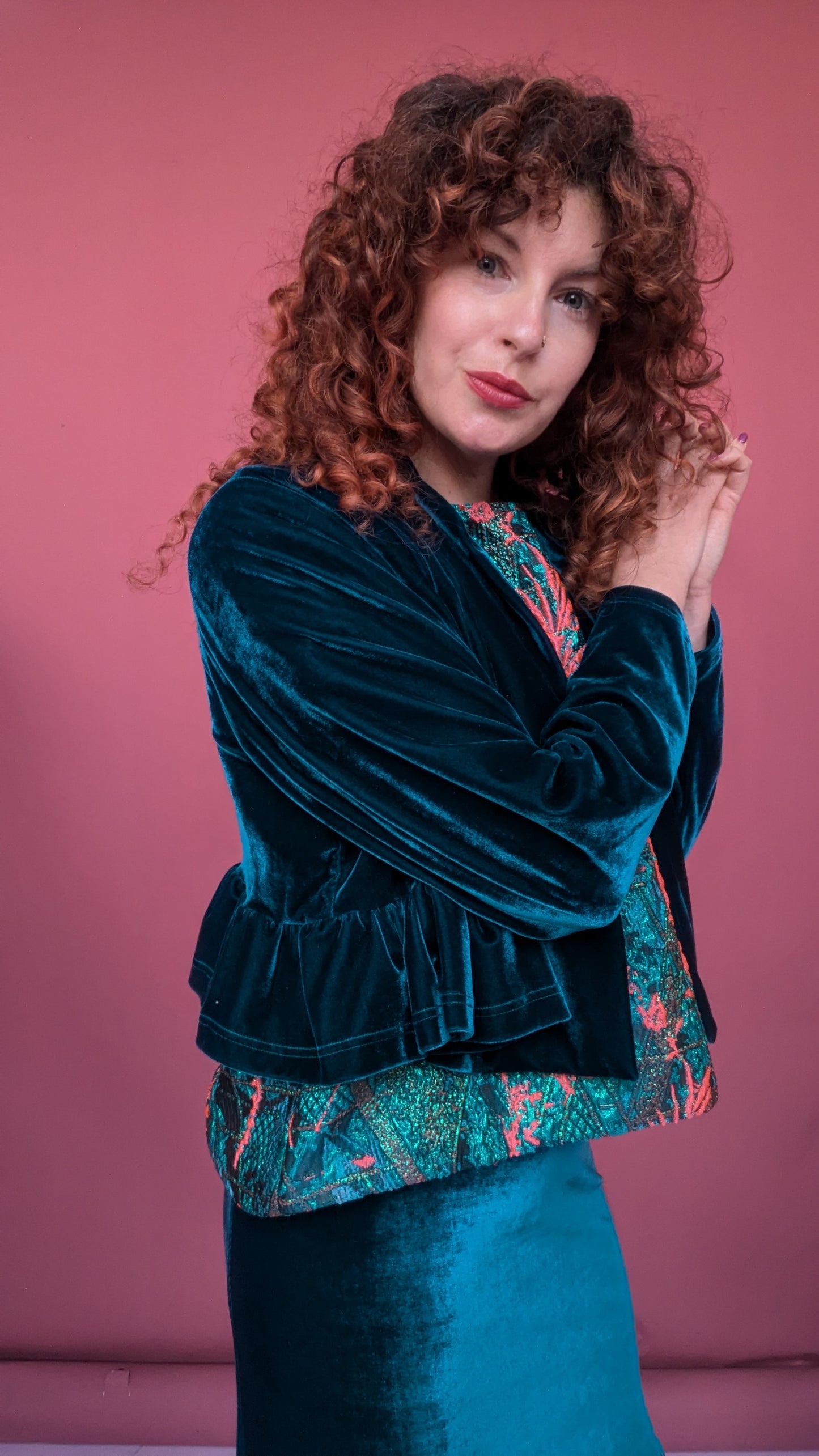 Velvet Ruffle Bolero in Bottle Green