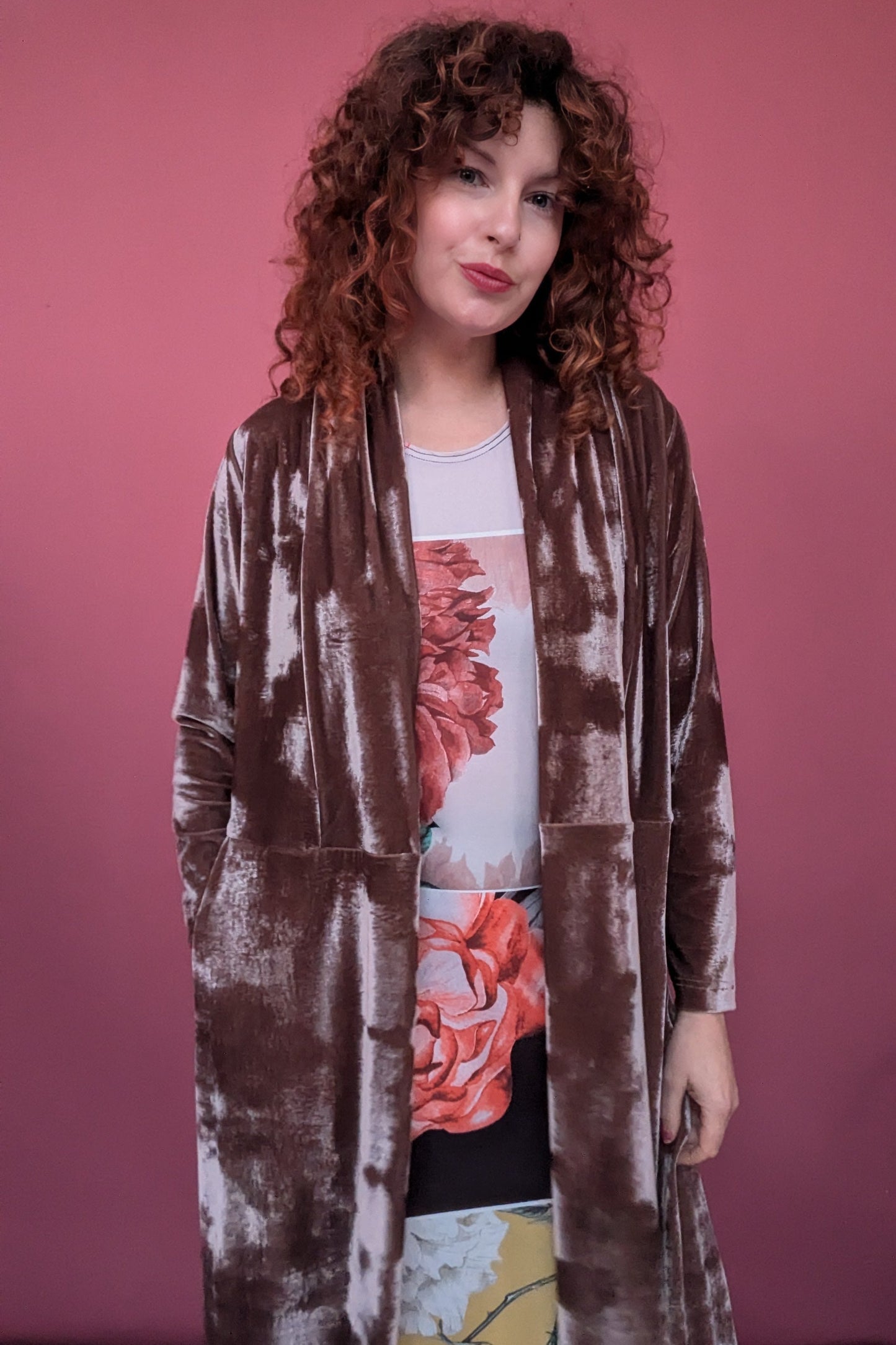 Velvet Maxi Cardigan in Mushroom