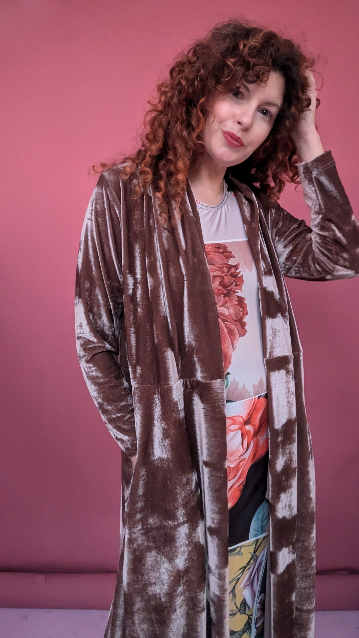 Velvet Maxi Cardigan in Mushroom