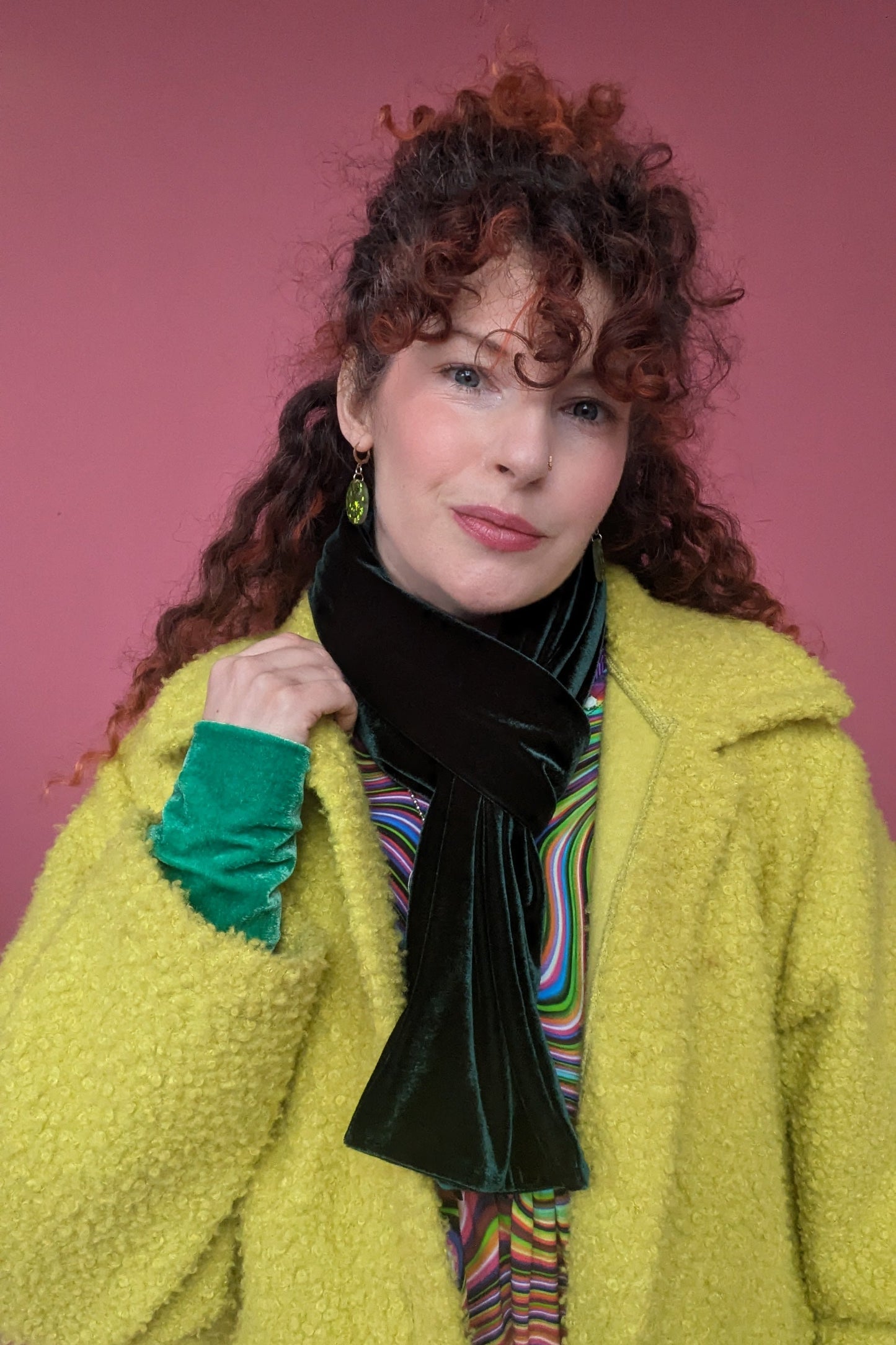 Plain Velvet Scarf in Bottle Green