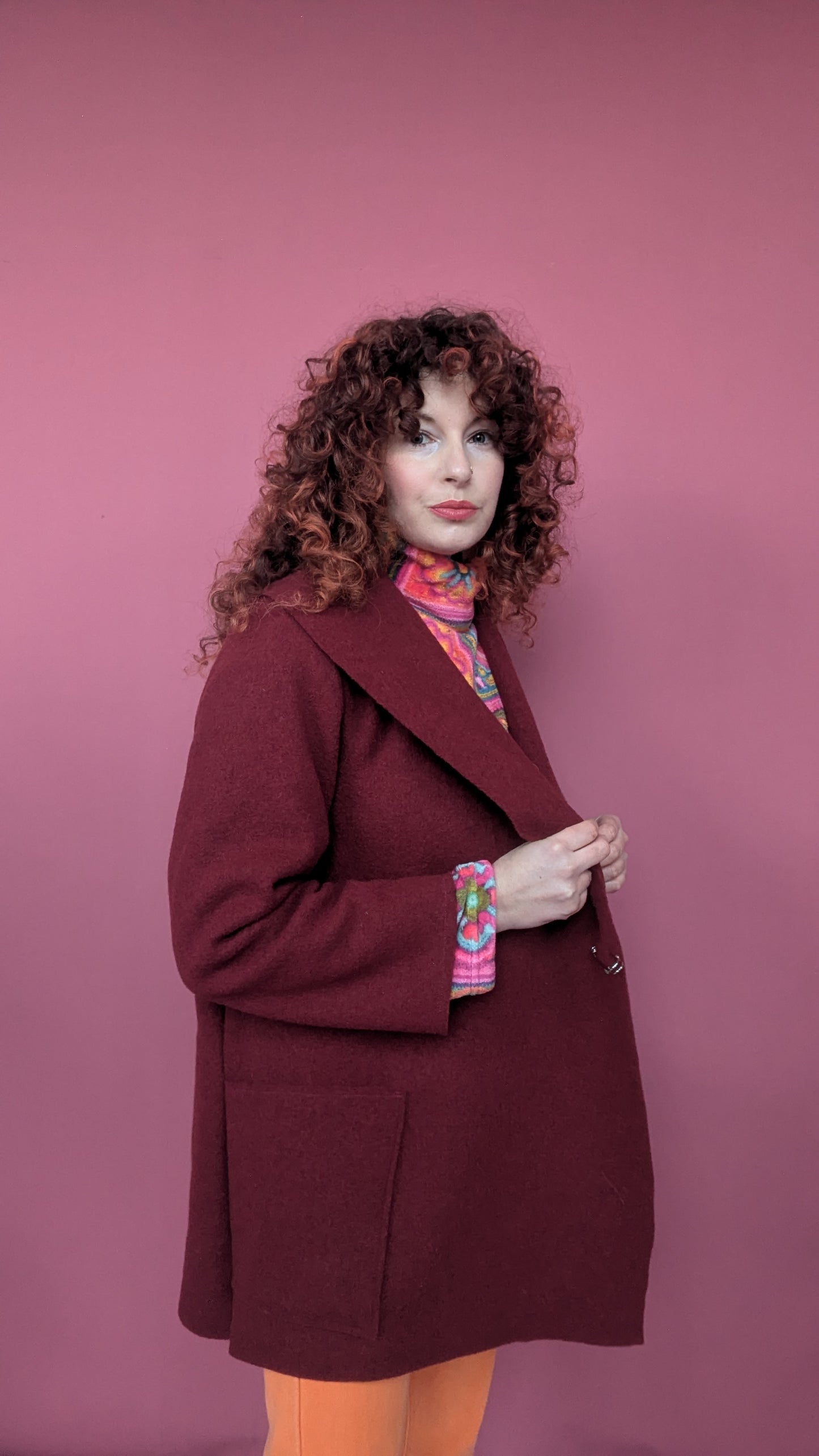 Short Boiled Wool Coat in Wine