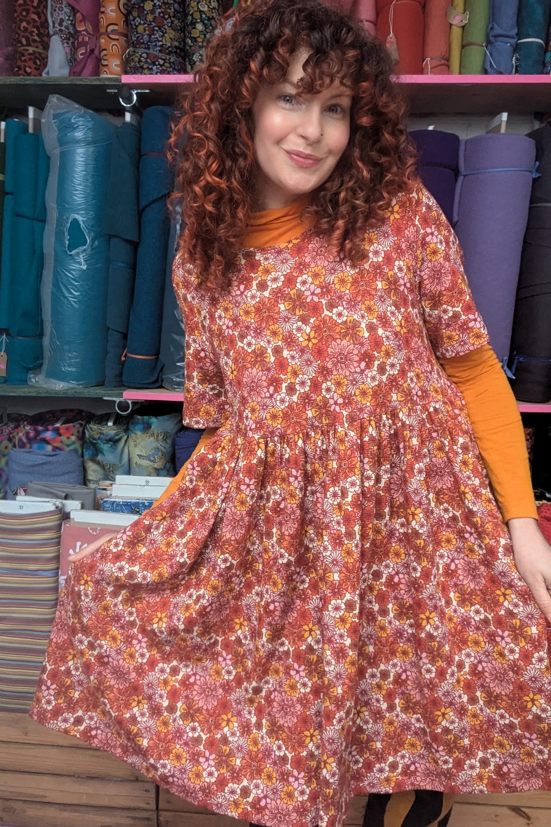Floral Waffle Jersey Smock Dress