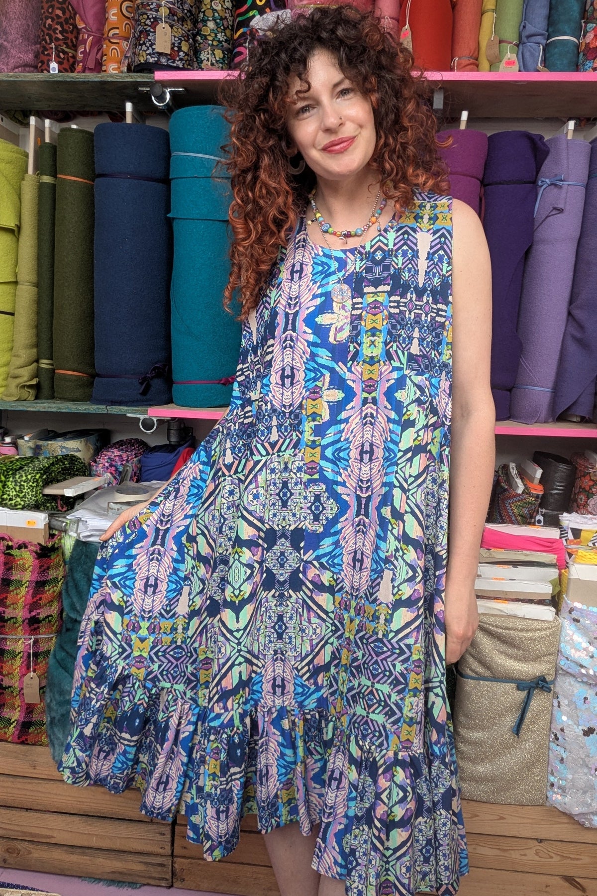blue aztec dress Linen Trapeze with Ruffle this boho summer sundress So Chic ❤️‍🔥: One-Shoulder Size:8 UK / 9 US vero-moda-x-kusha-kapila-dresses-jumpsuits