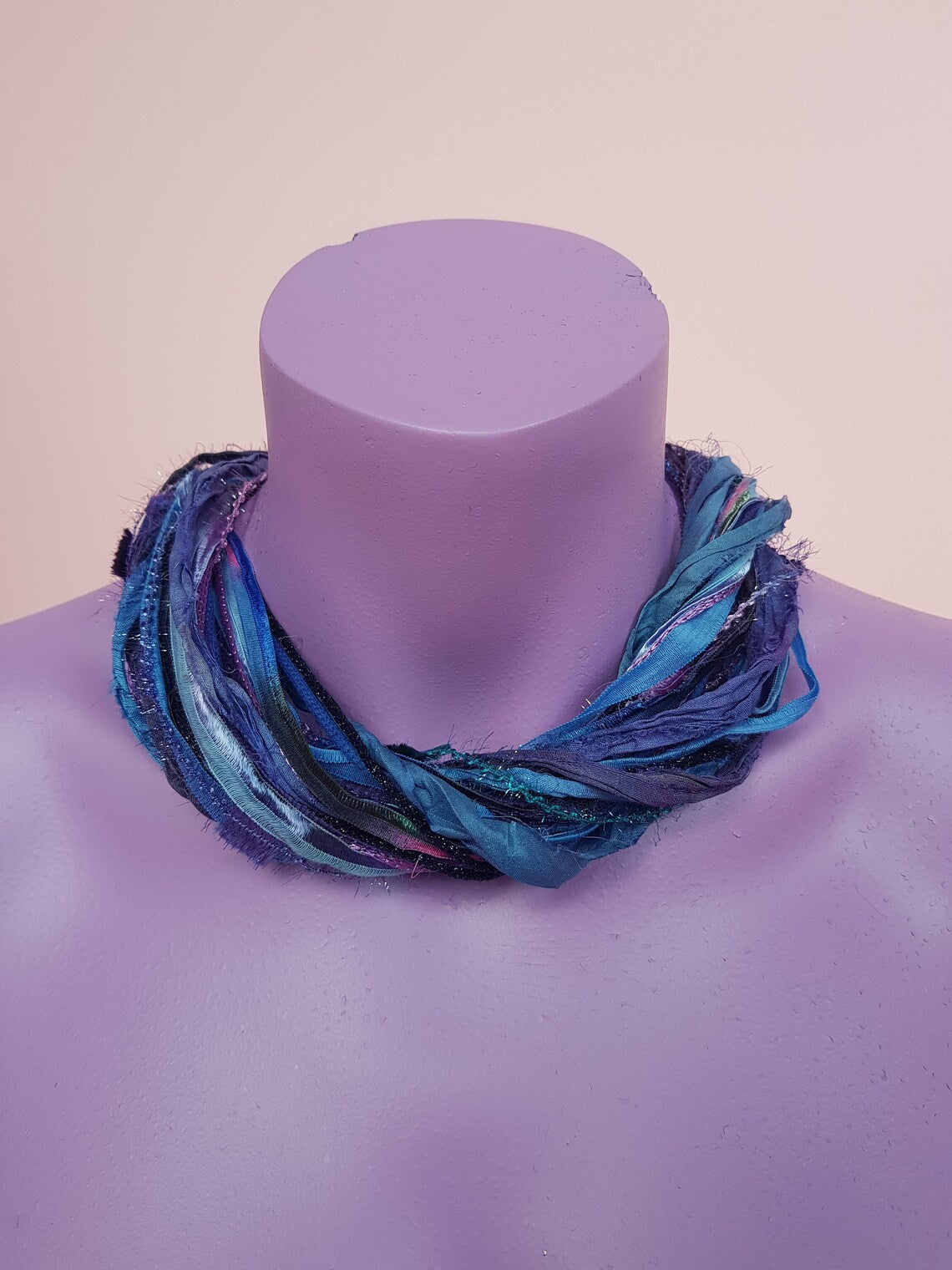 Silk Yarn Necklace in Blue and Purple