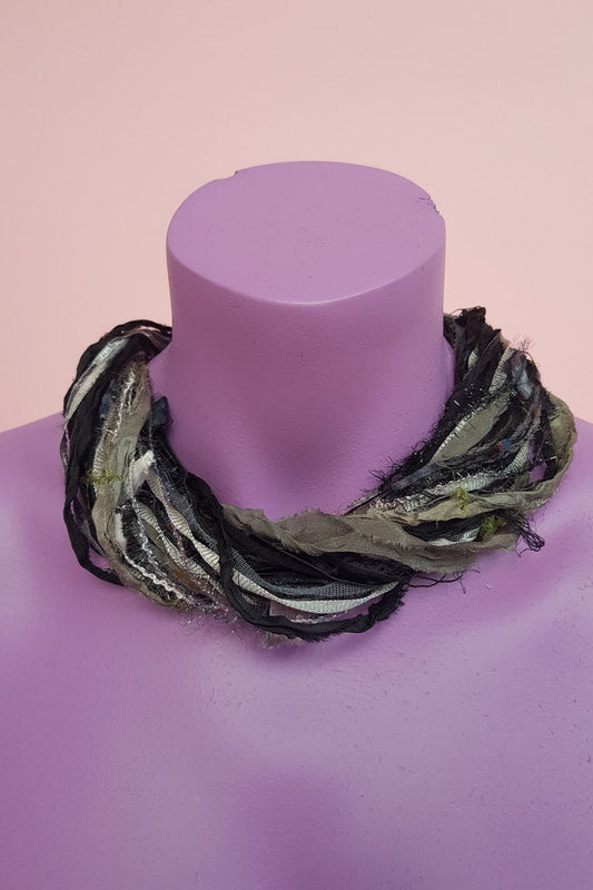 Silk Yarn Necklace in Grey and Black