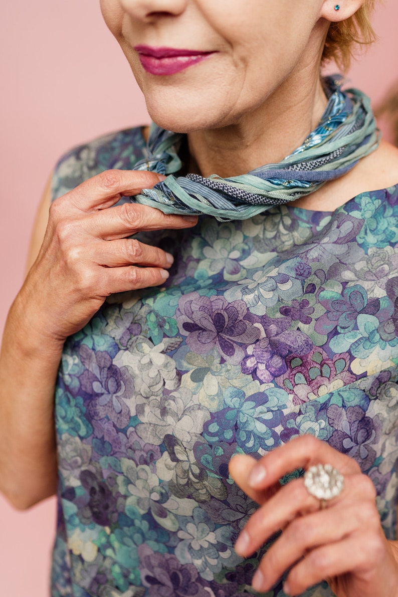 Silk Yarn Necklace in Aqua and Denim