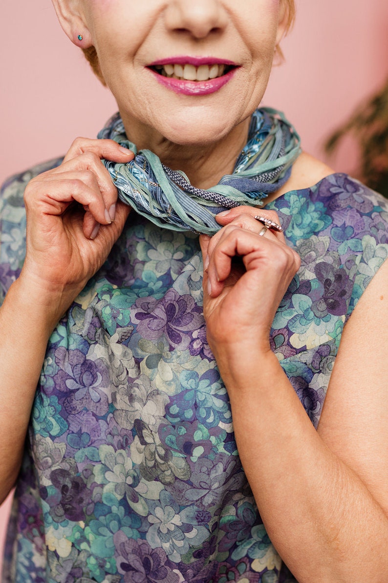 Silk Yarn Necklace in Aqua and Denim