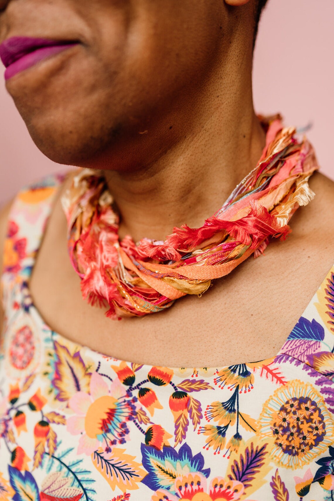 Silk Yarn Necklace in Orange Flame