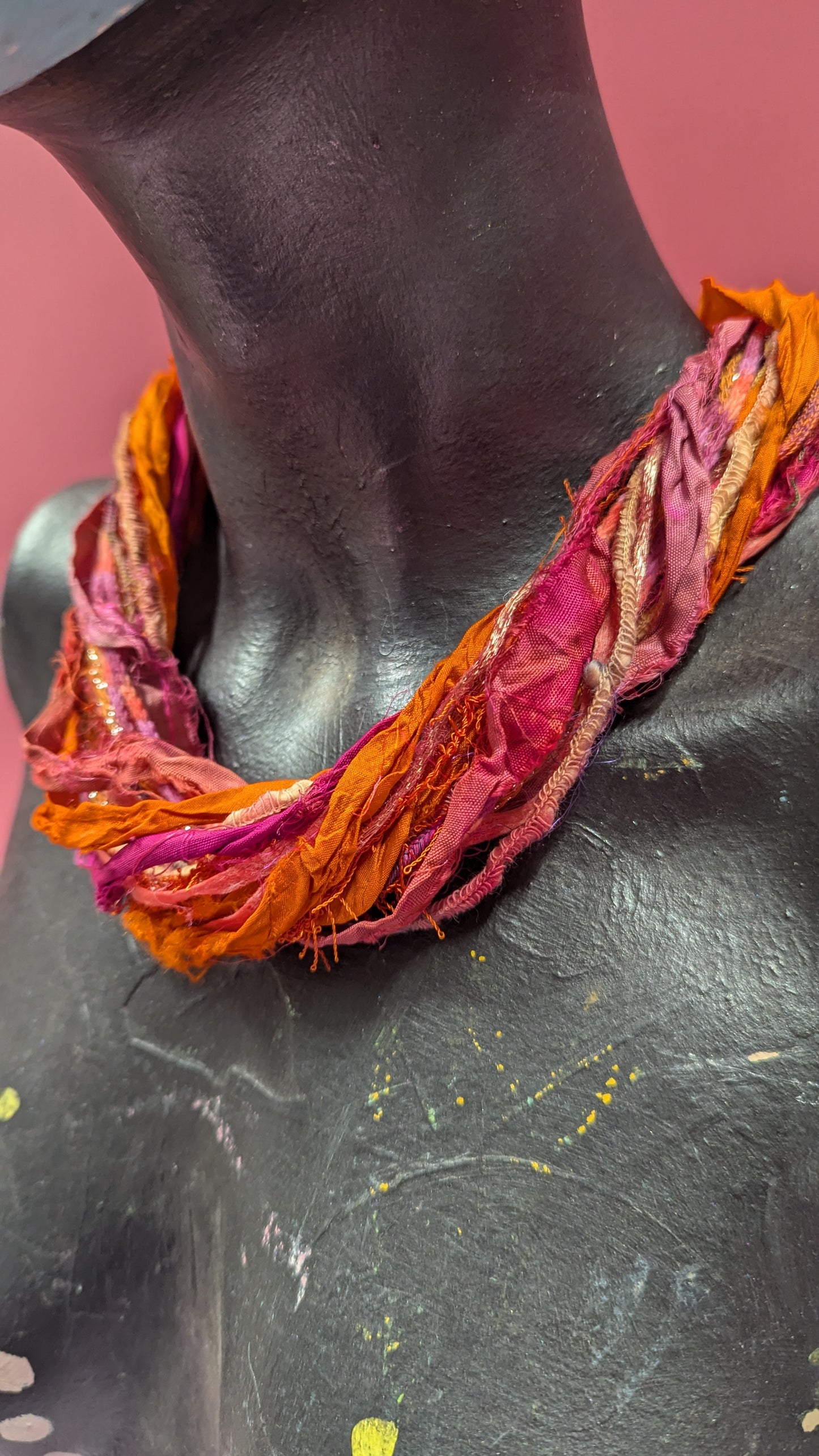 Silk Yarn Necklace in Orange Flame