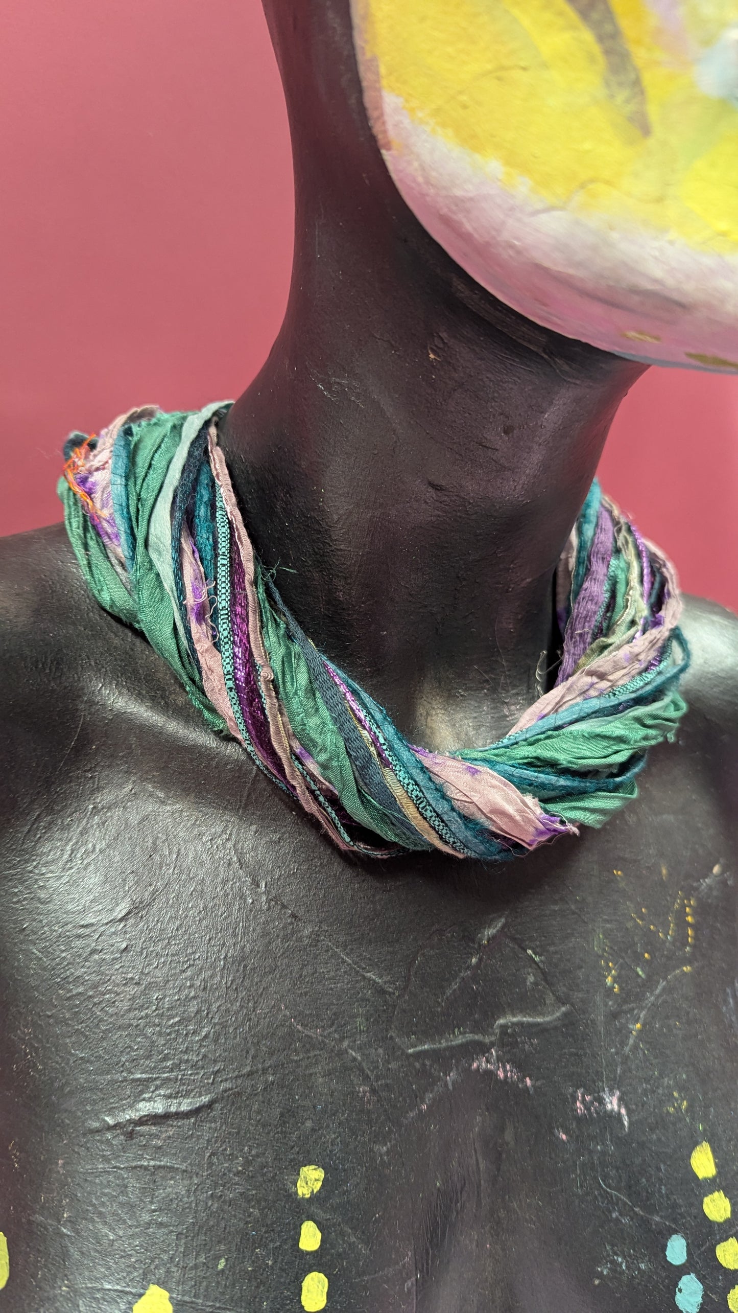 Silk Yarn Necklace in Aqua Plum