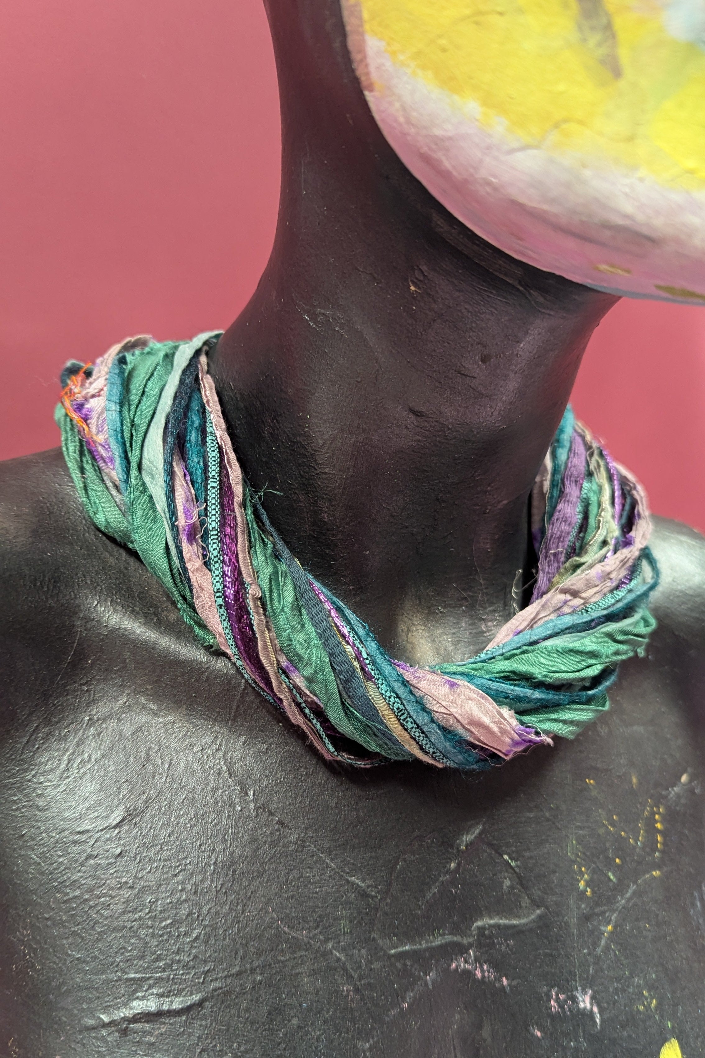 Silk Yarn Necklace in Aqua Plum - Megan Crook