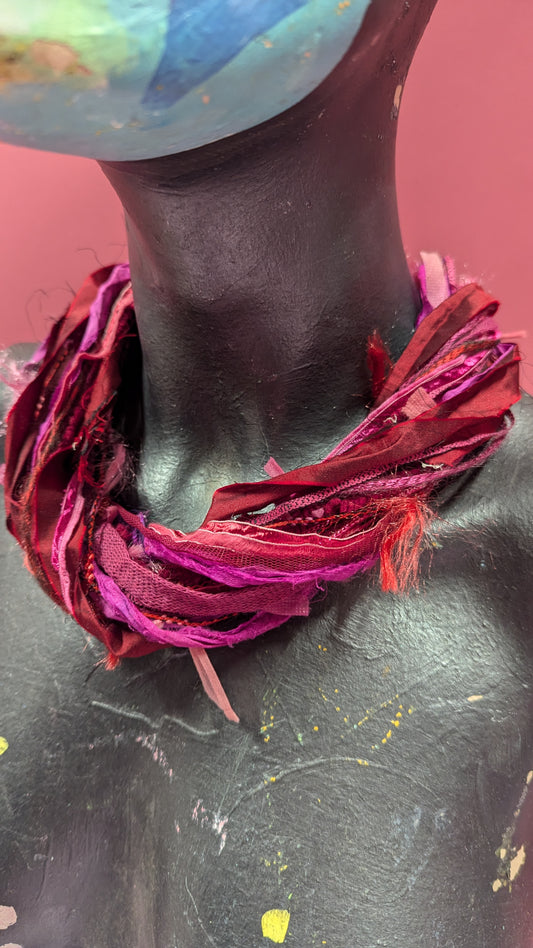 Silk Yarn Necklace in Pink and Red