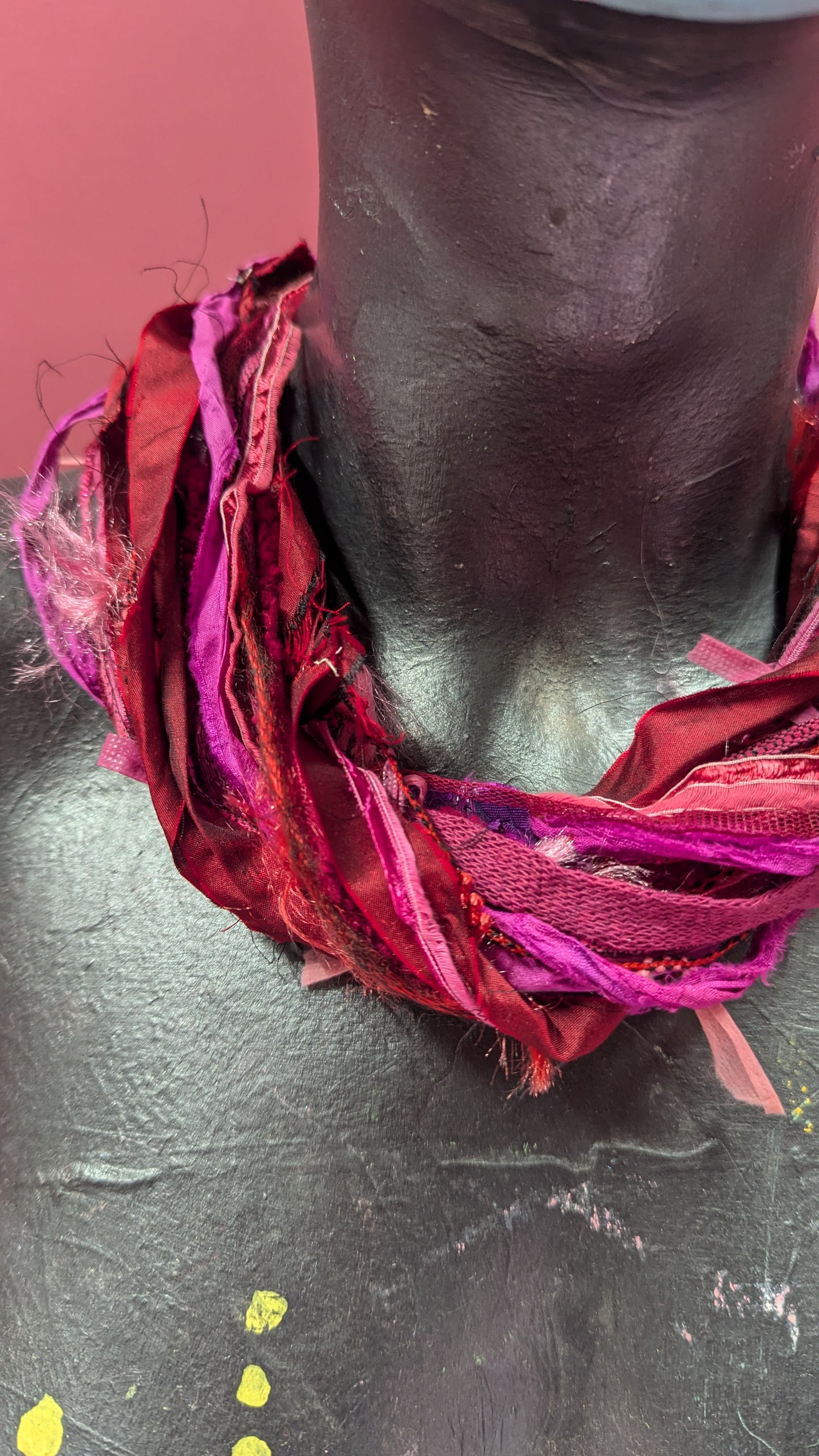 Silk Yarn Necklace in Pink and Red