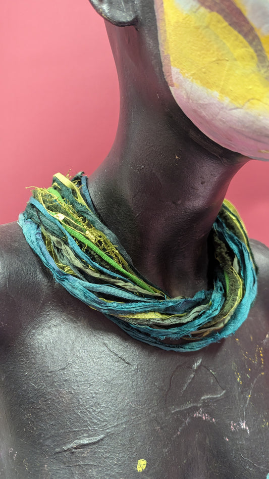 Silk Yarn Necklace in Moss Green