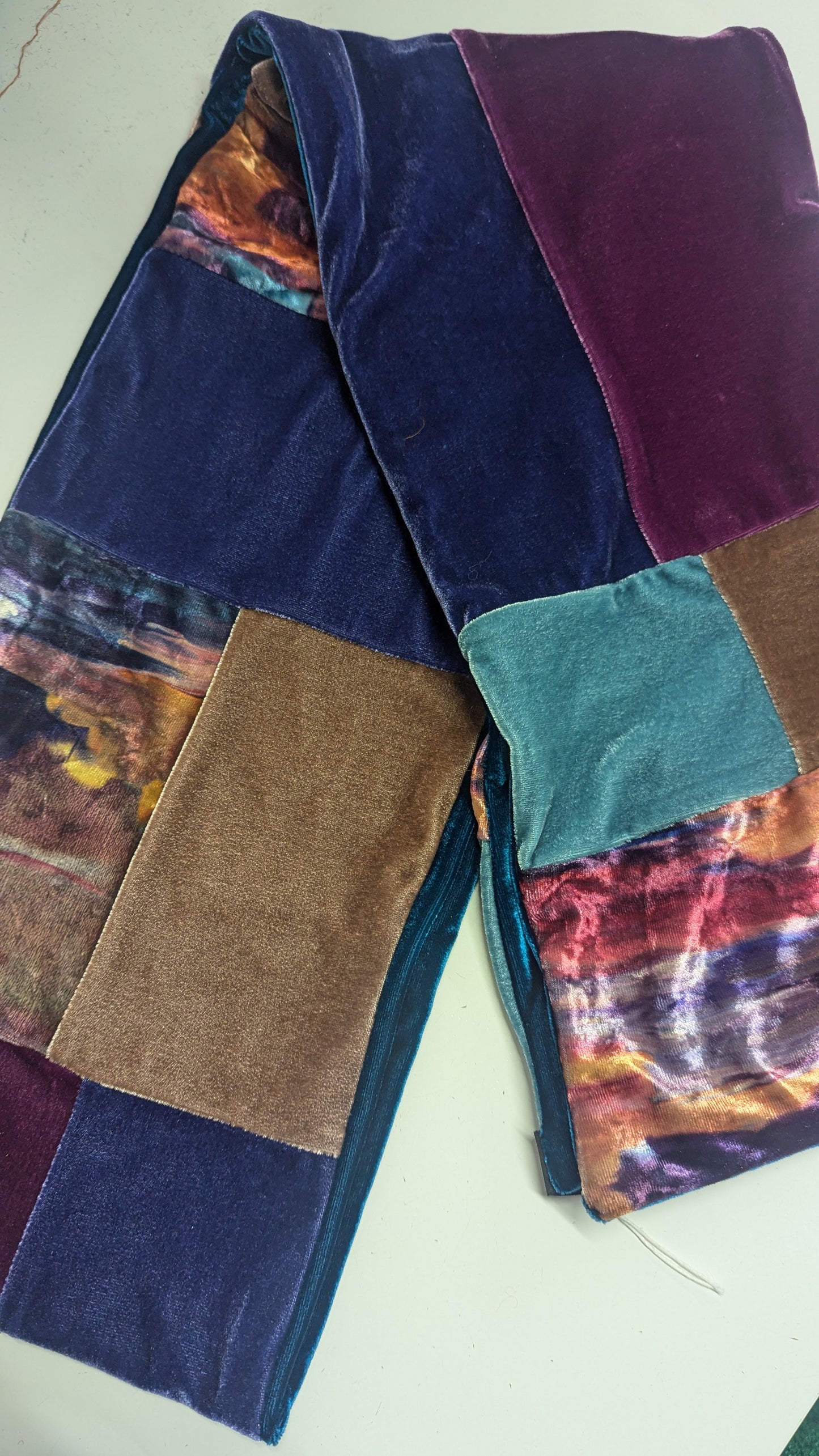 Patchwork Velvet Scarf in Orange/Teal +1 Colourway