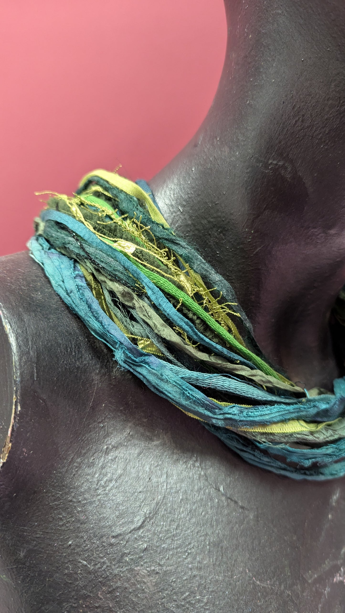 Silk Yarn Necklace in Moss Green