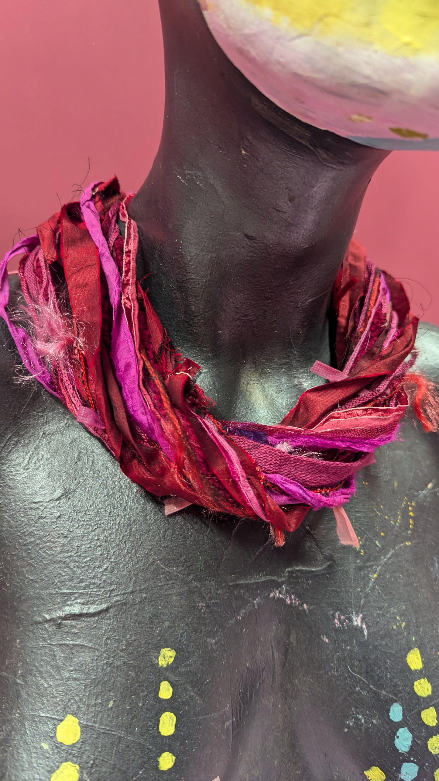 Silk Yarn Necklace in Pink and Red