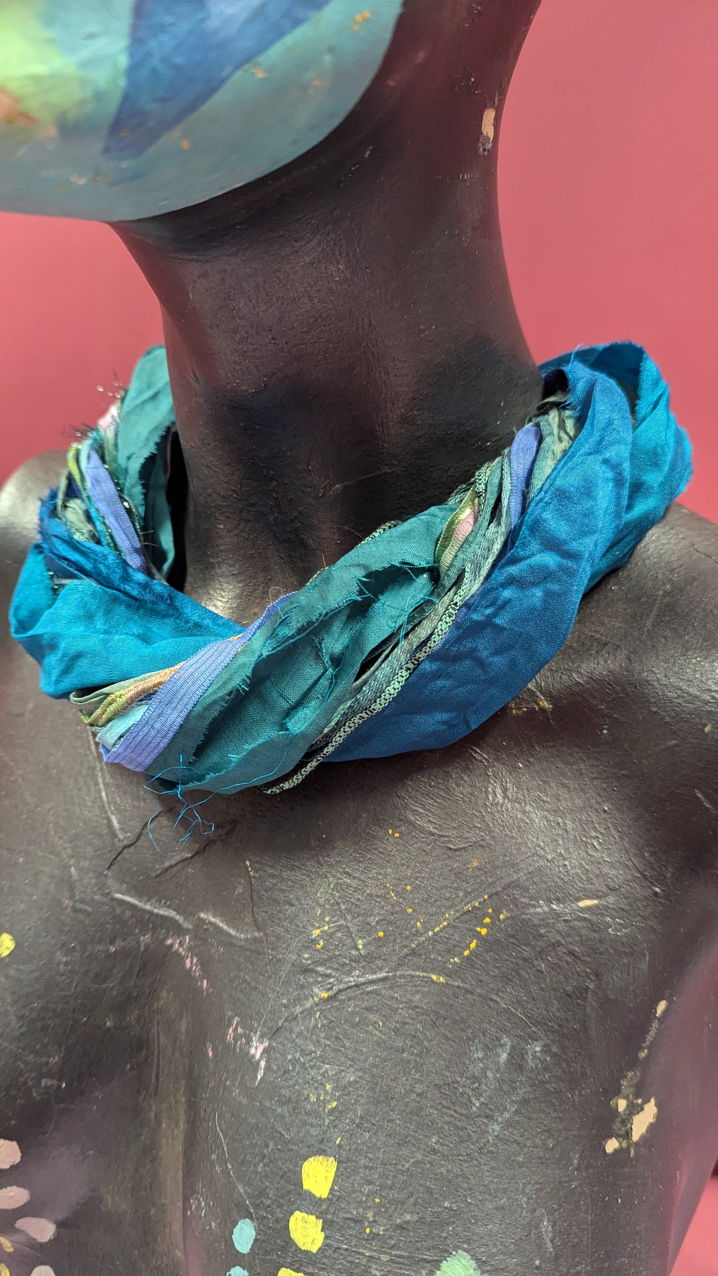 Silk Yarn Necklace in Turquoise