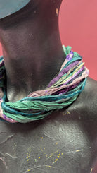 Silk Yarn Necklace in Aqua Plum - Megan Crook